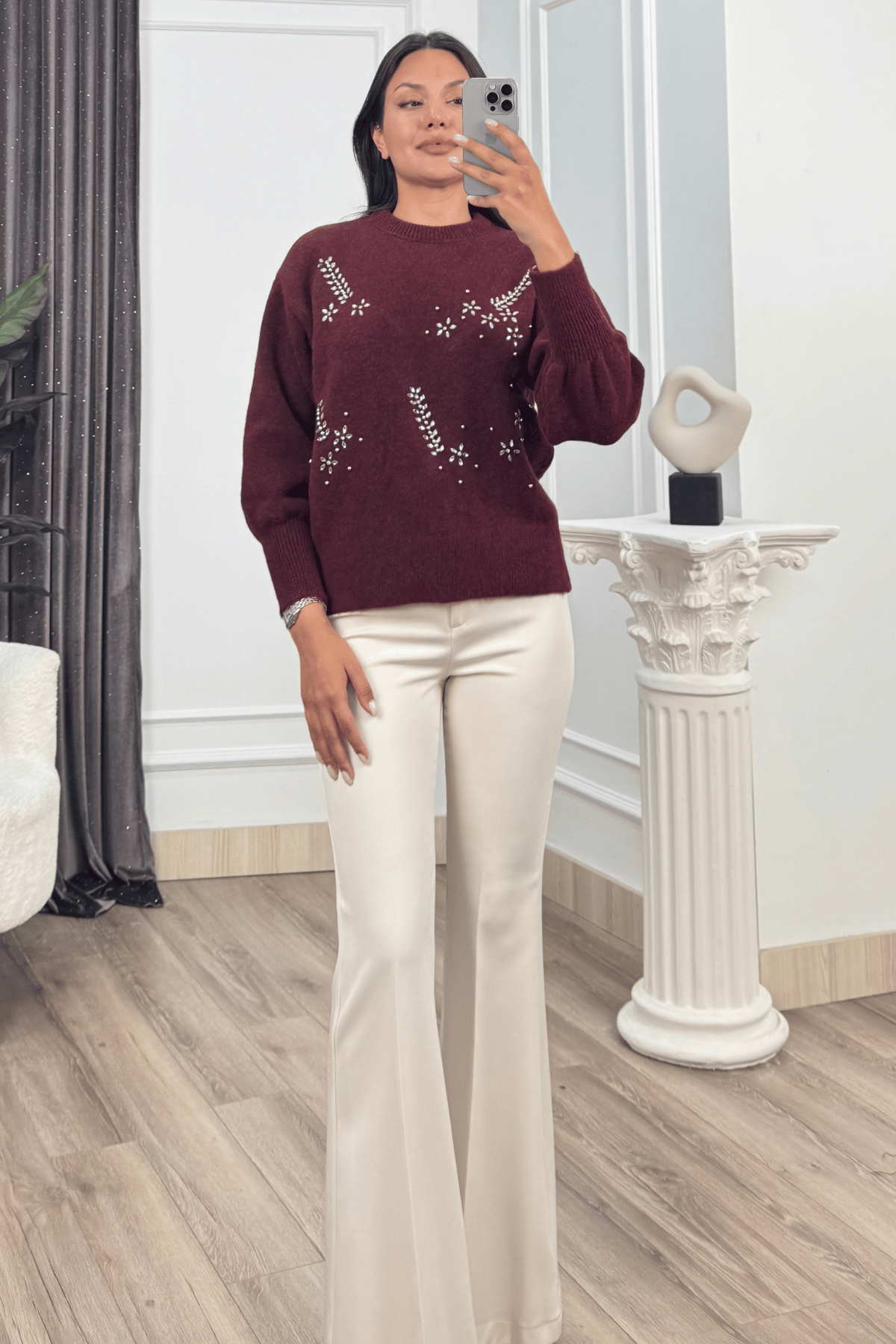 LUMIERE – Taş İşlemeli Triko Kazak 20298
