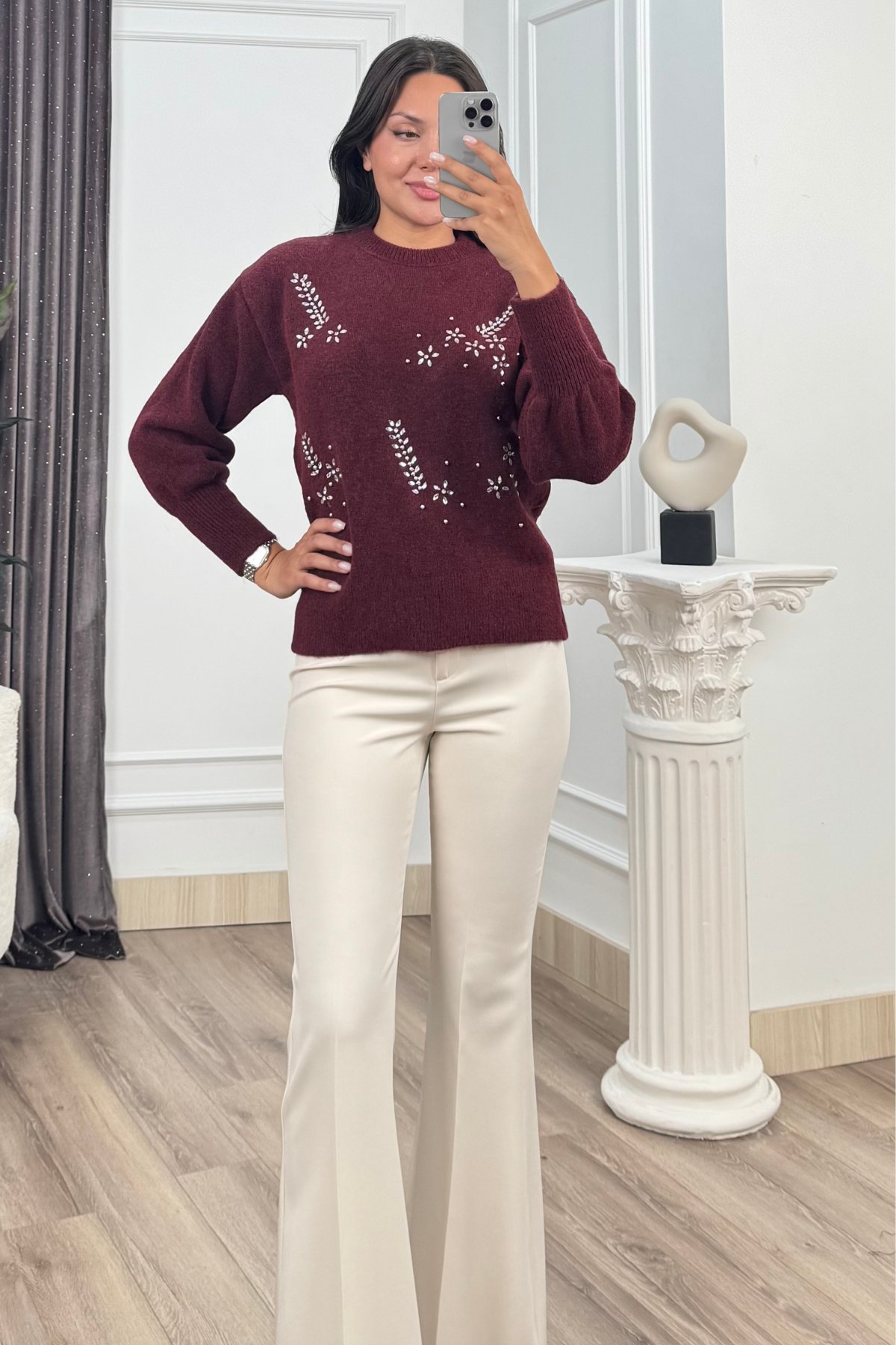 LUMIERE – Taş İşlemeli Triko Kazak 20298