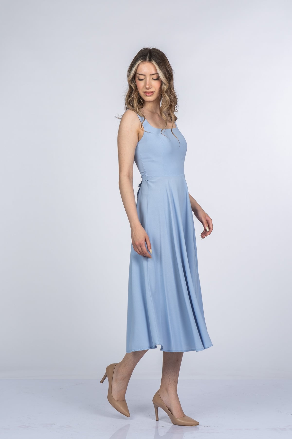 Mayra Premium Askılı Kare Yaka Uzun Midi Elbise 50411