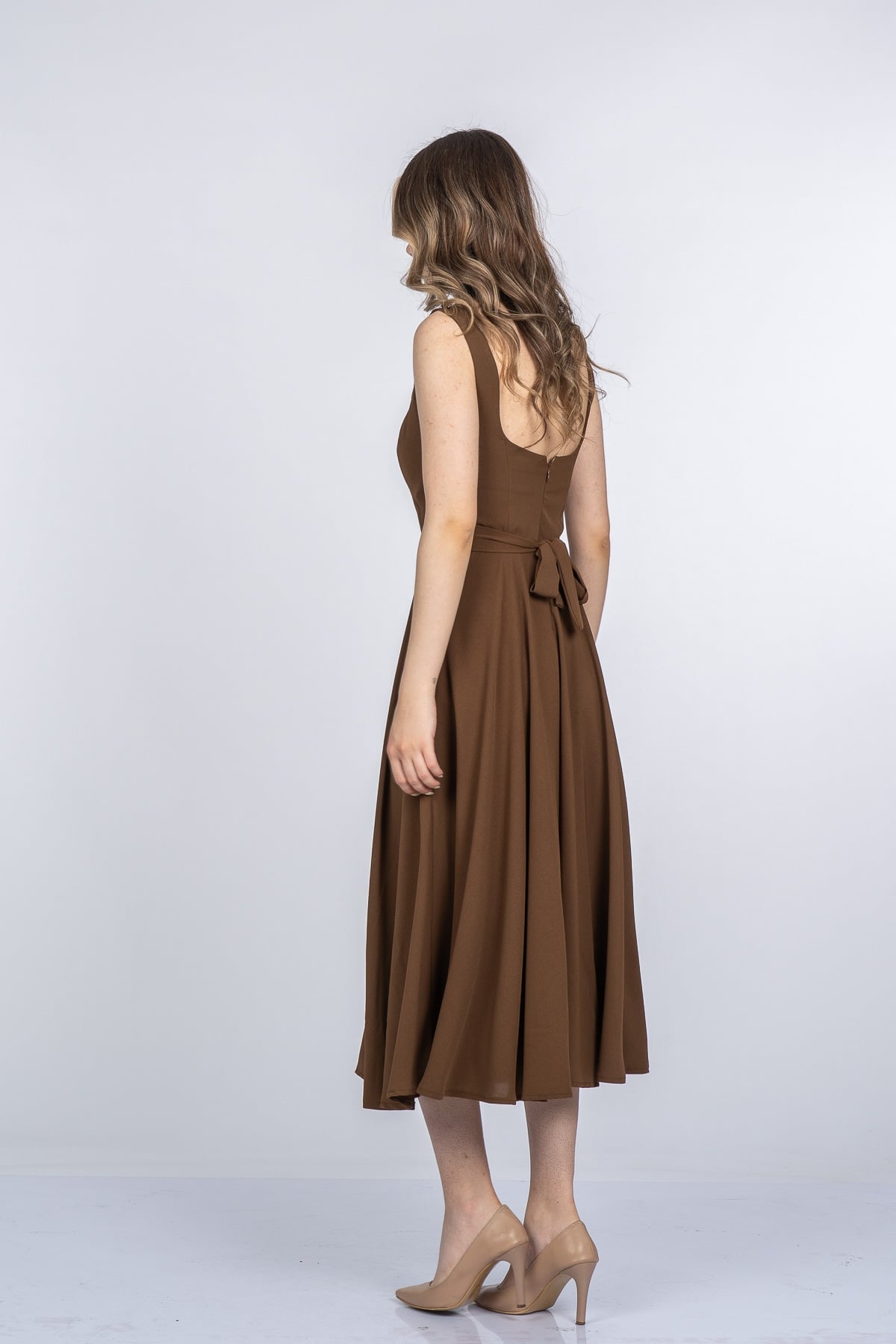 Mayra Premium Askılı Kare Yaka Uzun Midi Elbise 50411