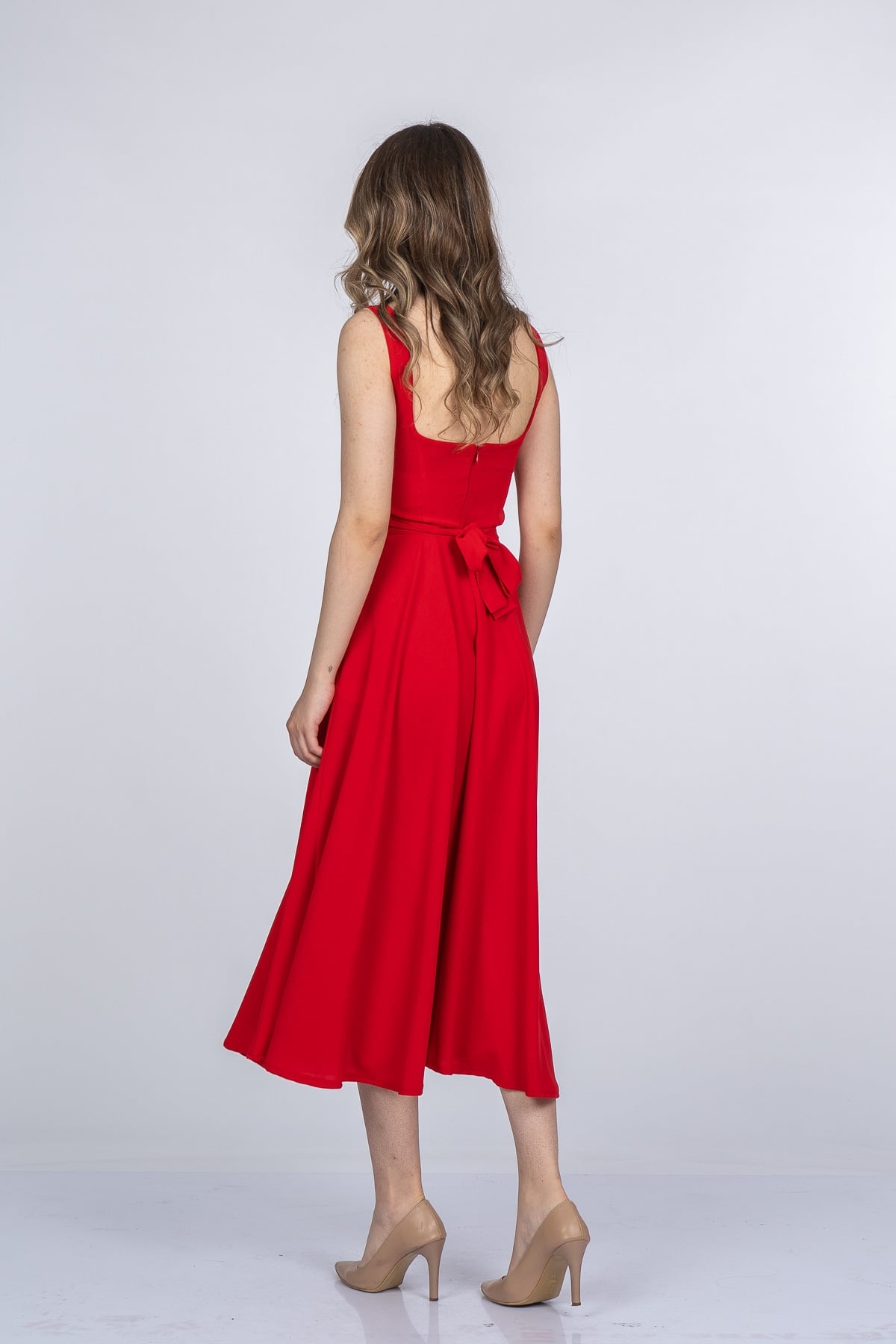 Mayra Premium Askılı Kare Yaka Uzun Midi Elbise 50411