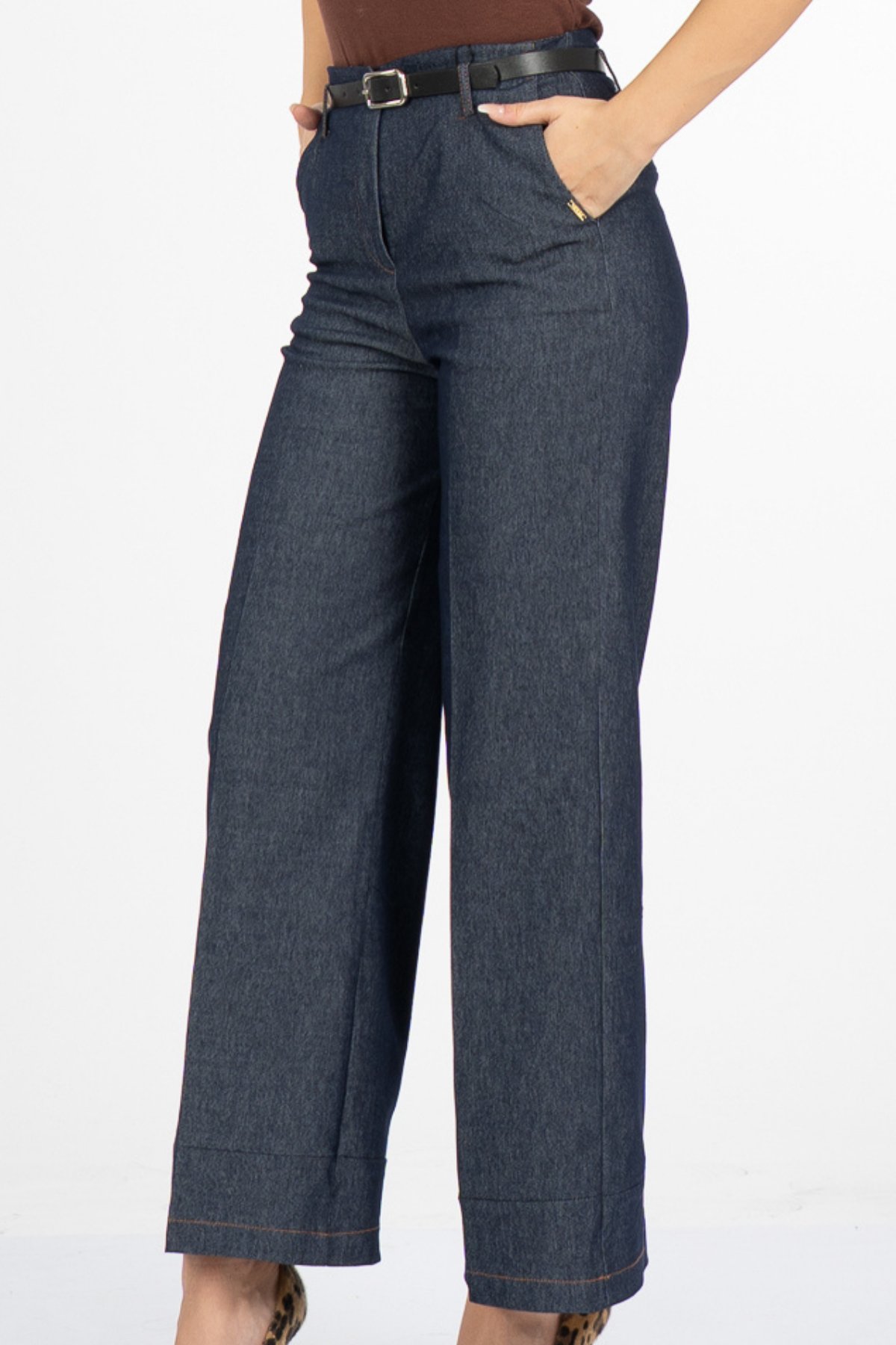 Milena Kemerli Yüksek Bel Bol Paça Denim Pantolon 30428