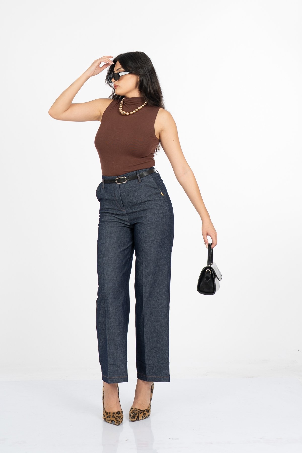 Milena Kemerli Yüksek Bel Bol Paça Denim Pantolon 30428