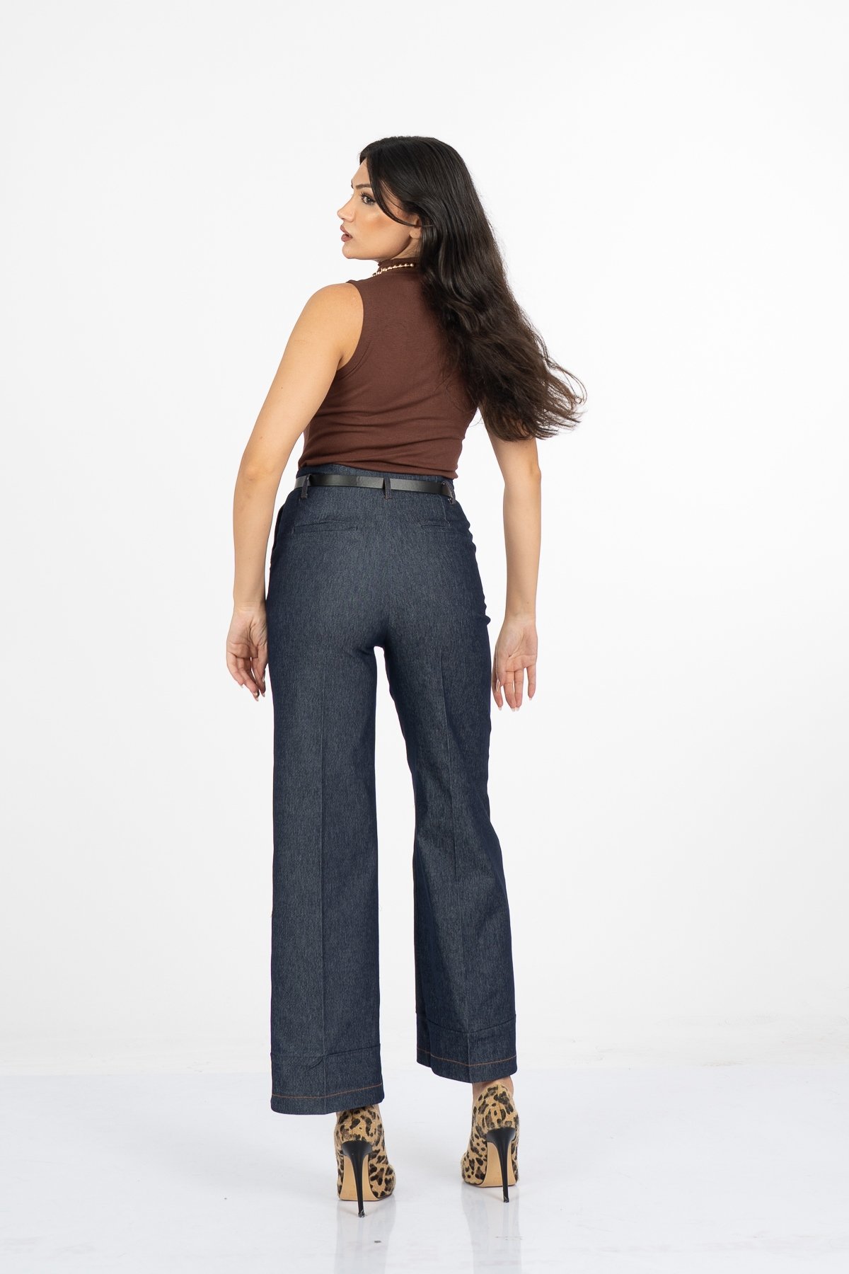 Milena Kemerli Yüksek Bel Bol Paça Denim Pantolon 30428