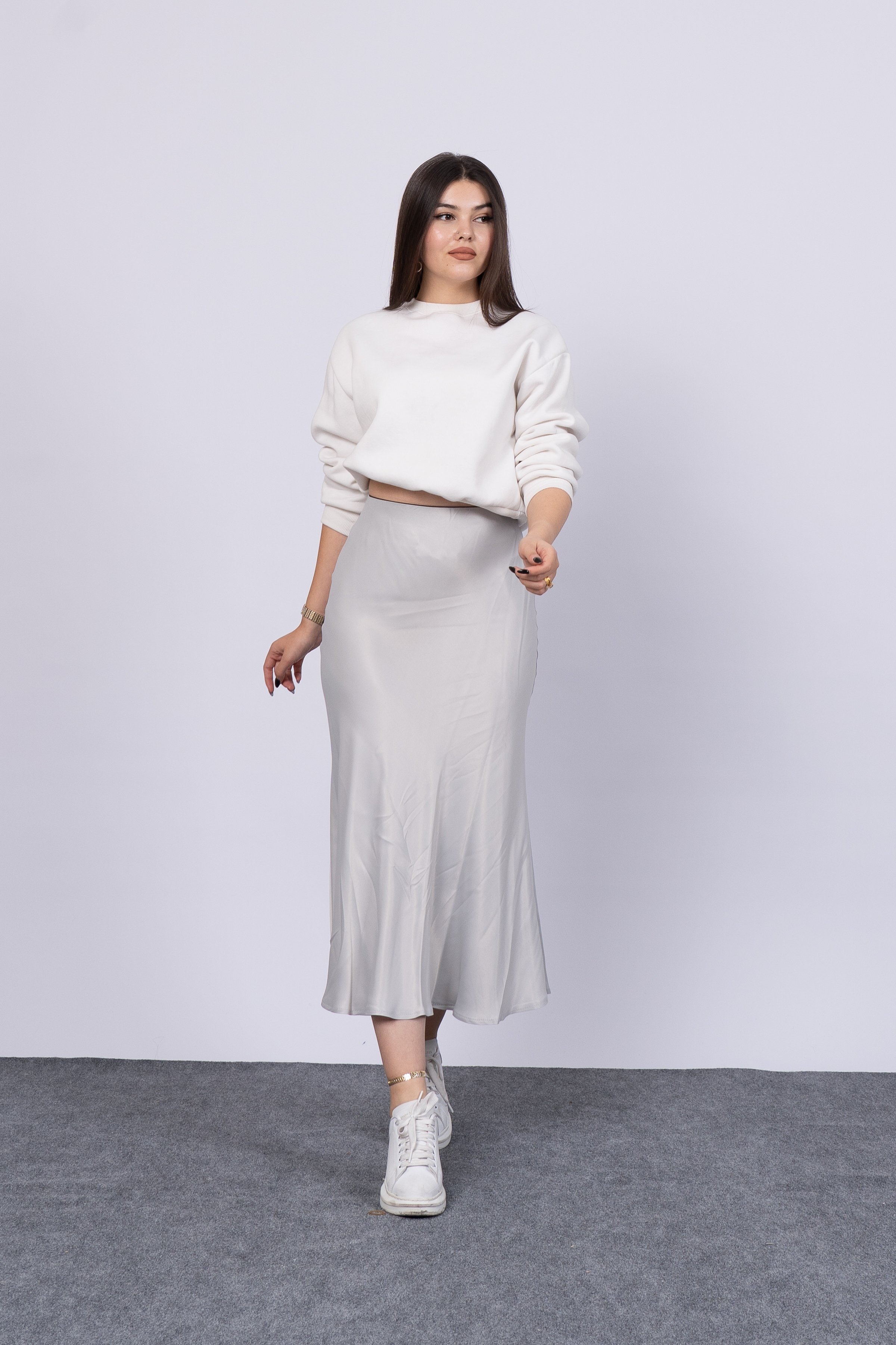 MissVina Saten Kumaş Beli Lastikli Desenli Etek 6679