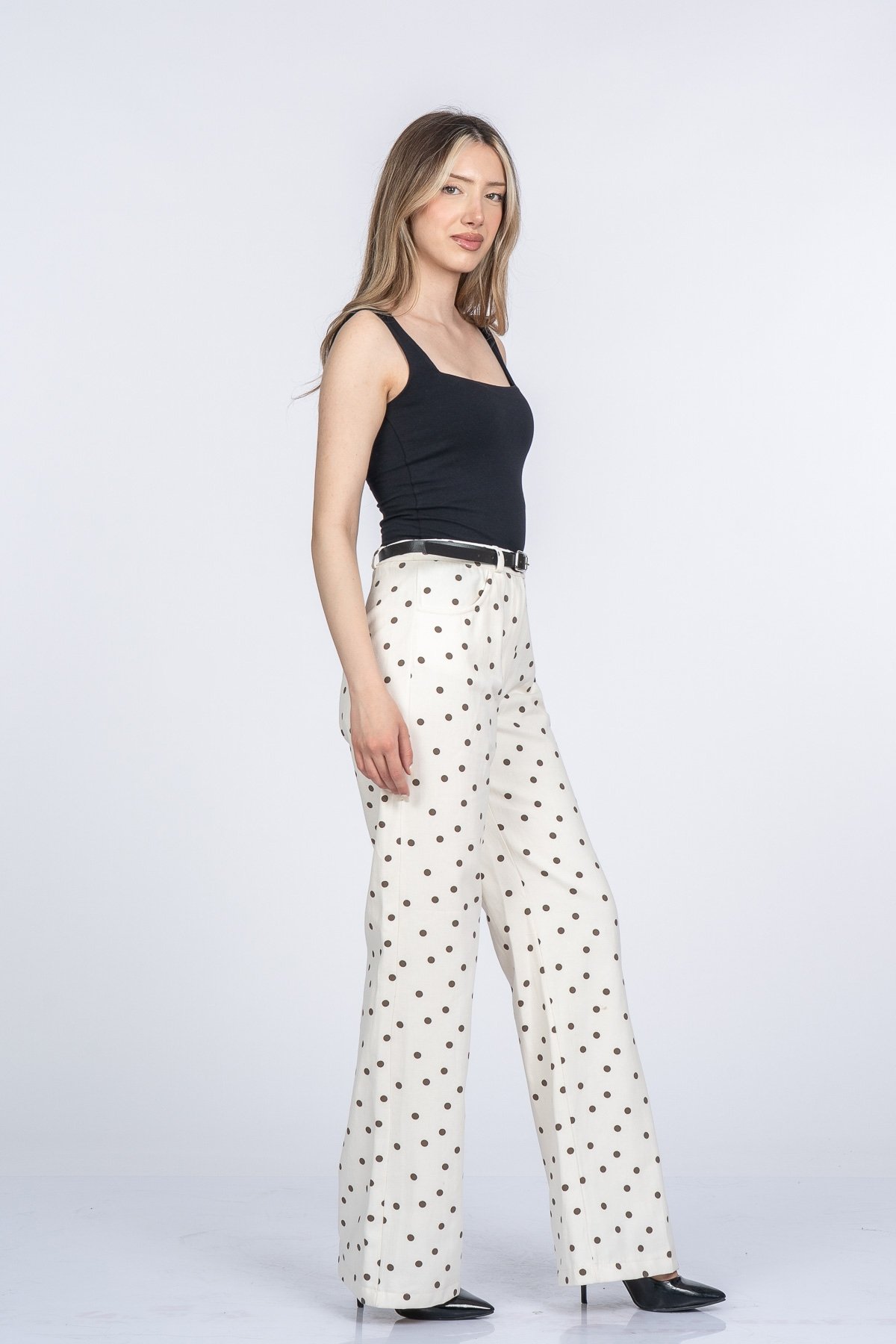 Monica Cepli Kemerli Puantiye Desenli Pantolon 30395