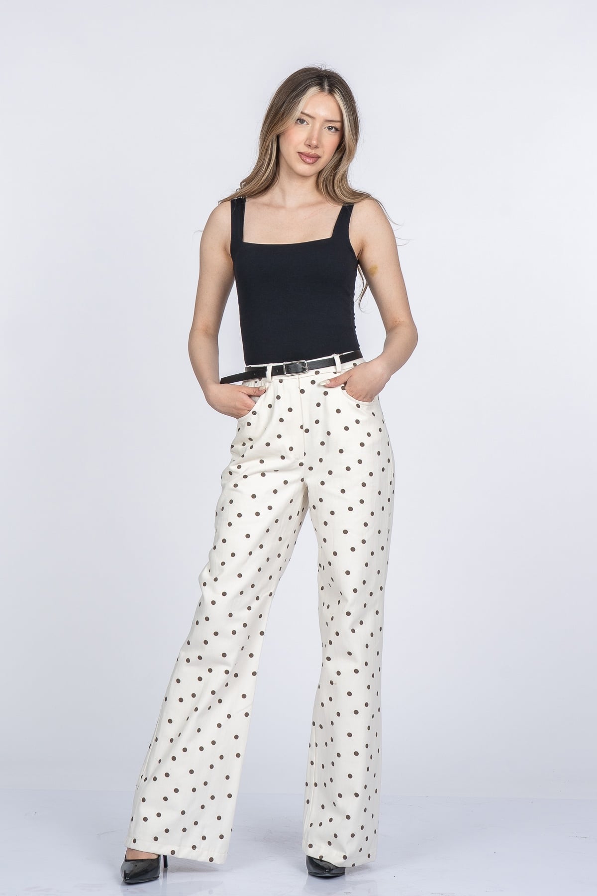 Monica Cepli Kemerli Puantiye Desenli Pantolon 30395