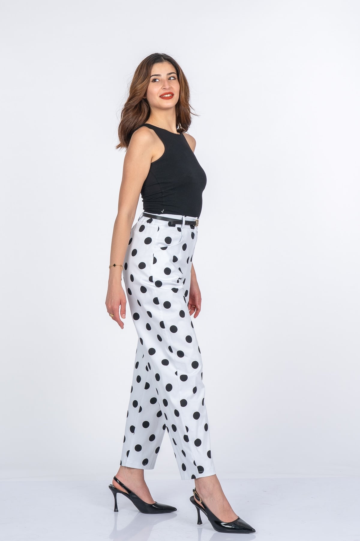 Monica Cepli Puantiye Desenli Beli Lastikli Pantolon 30403
