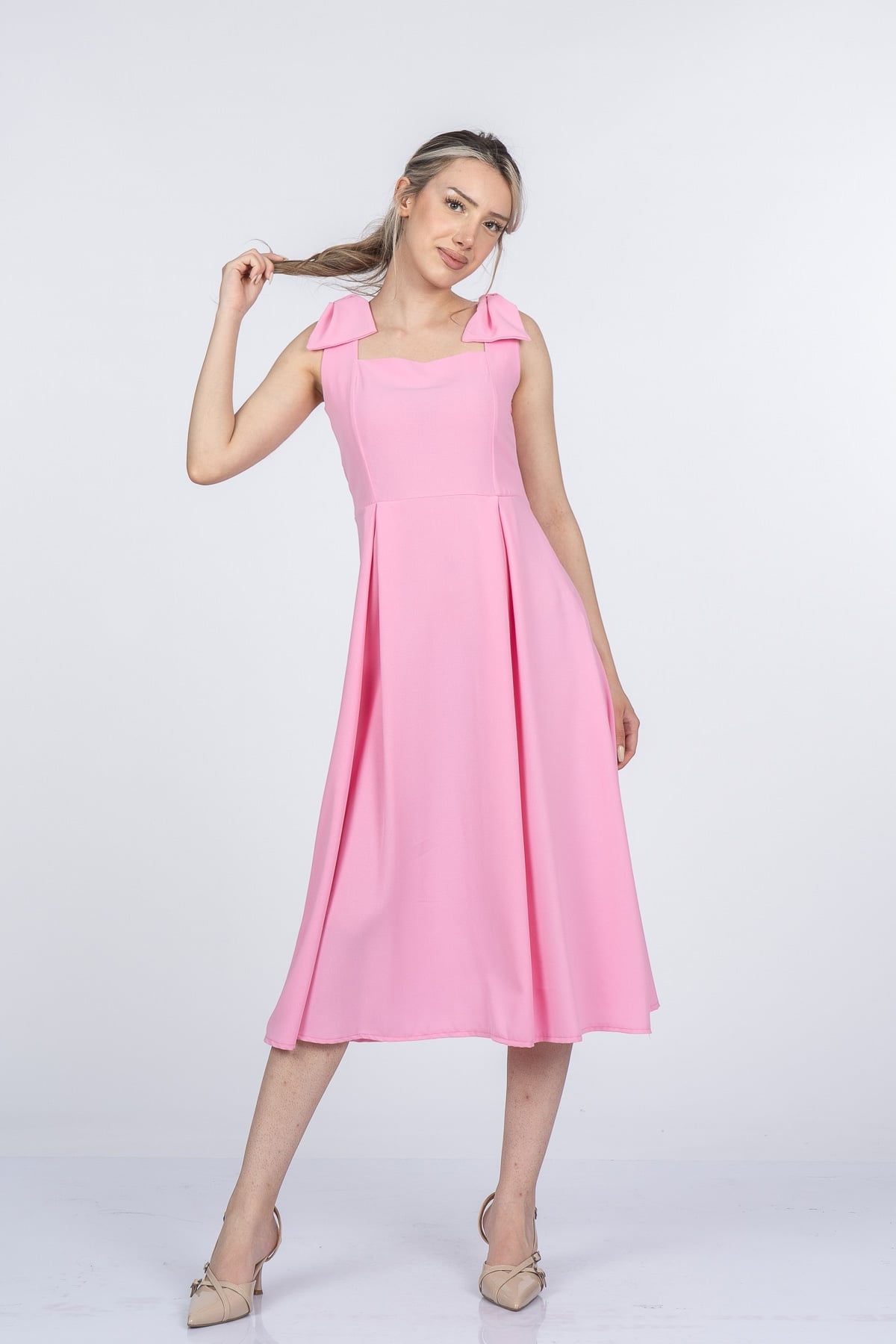 Noemi Soft Kumaş Omuz Fiyonklu Elbise 50407