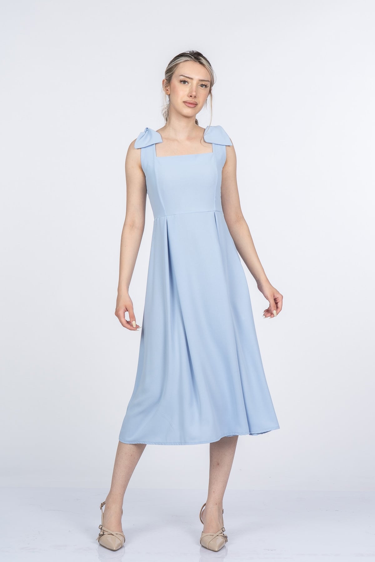 Noemi Soft Kumaş Omuz Fiyonklu Elbise 50407