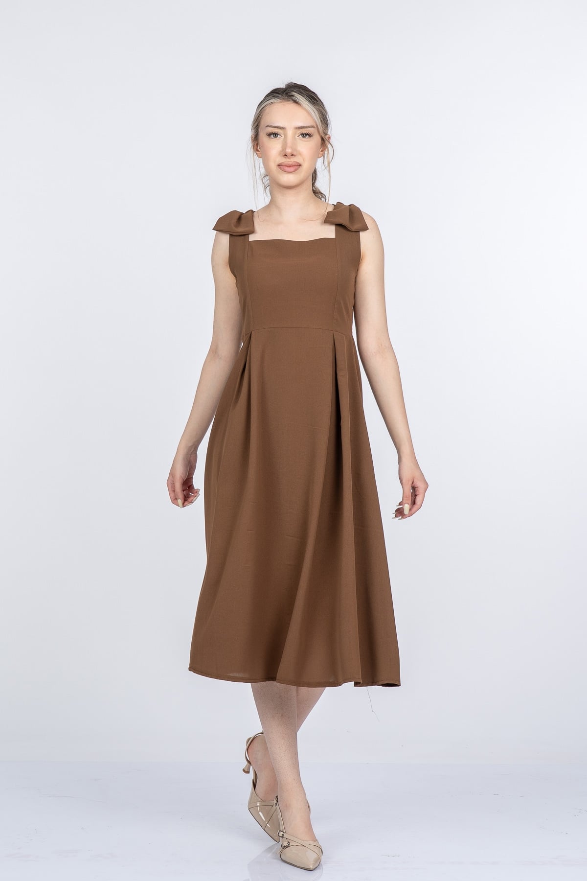Noemi Soft Kumaş Omuz Fiyonklu Elbise 50407