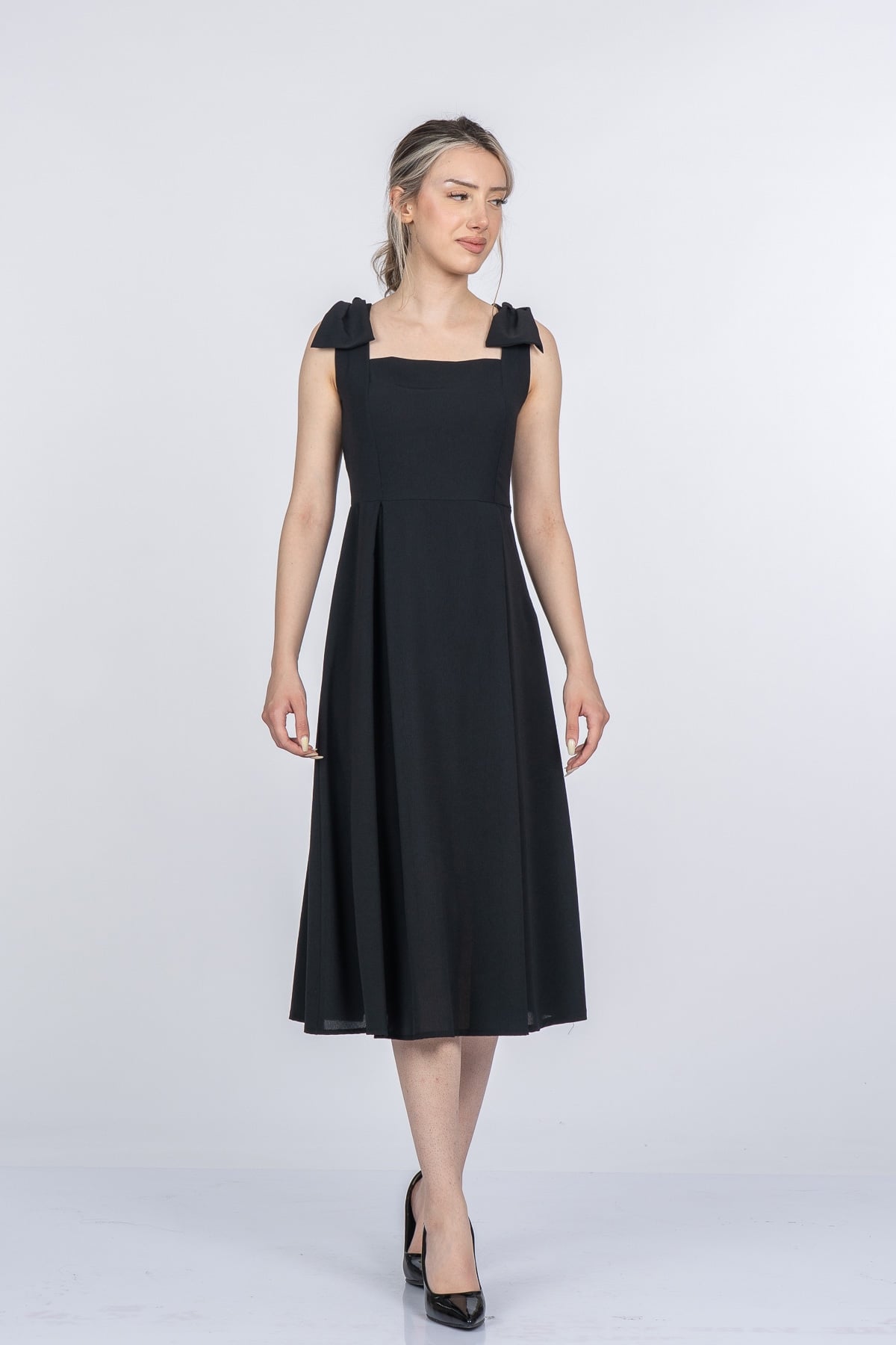 Noemi Soft Kumaş Omuz Fiyonklu Elbise 50407