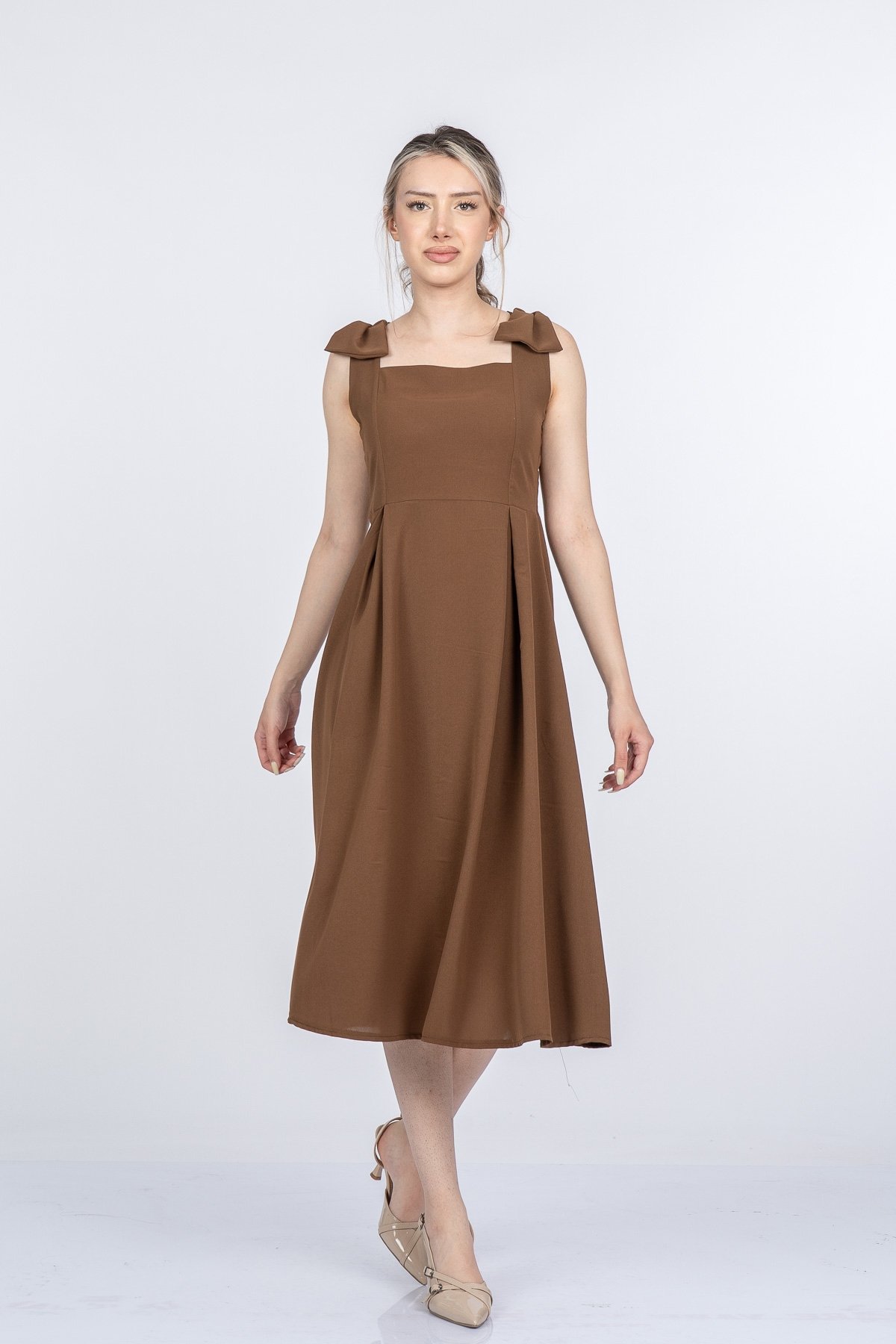 Noemi Soft Kumaş Omuz Fiyonklu Elbise 50407