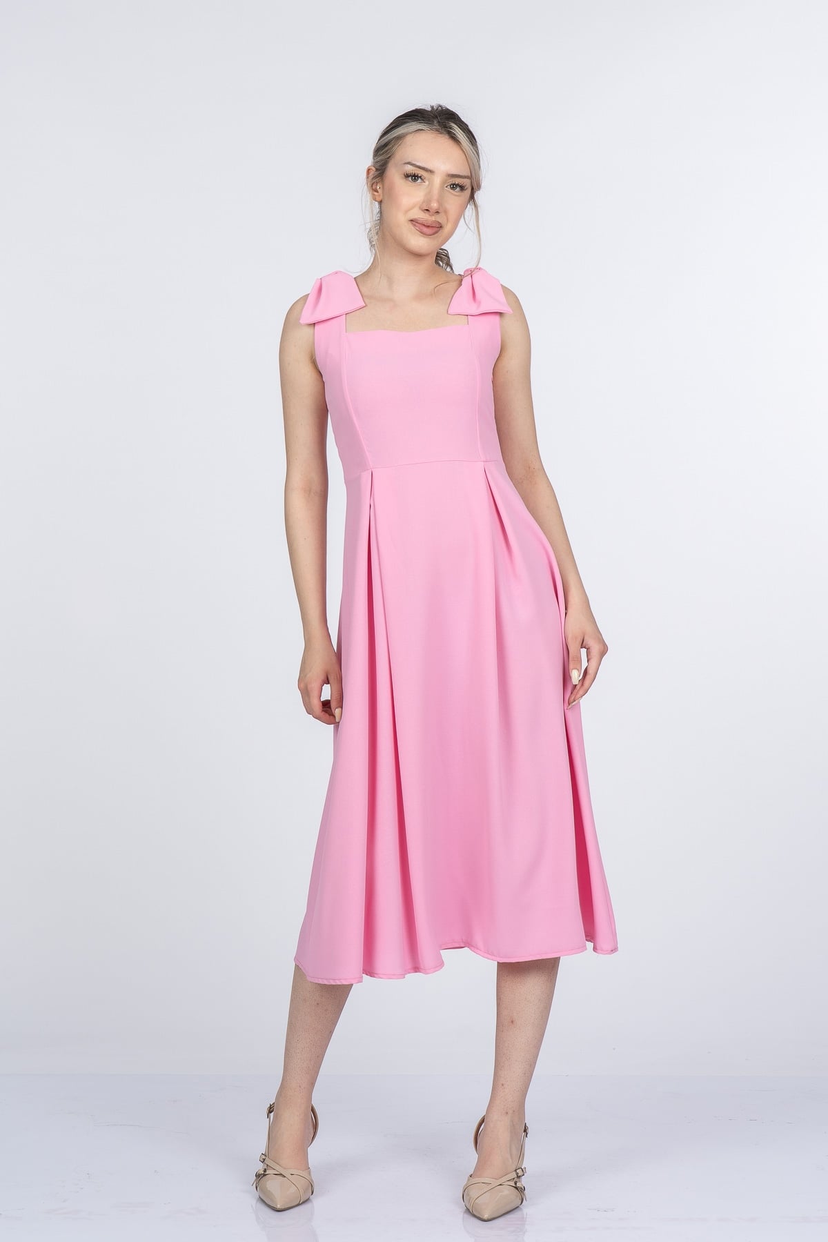 Noemi Soft Kumaş Omuz Fiyonklu Elbise 50407