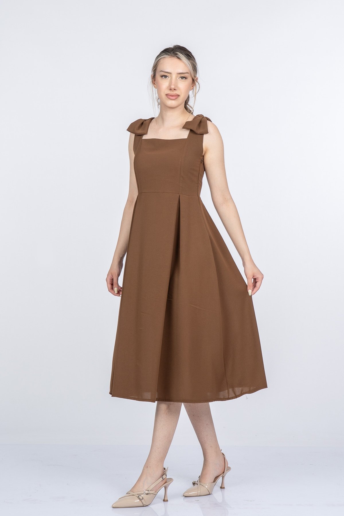 Noemi Soft Kumaş Omuz Fiyonklu Elbise 50407