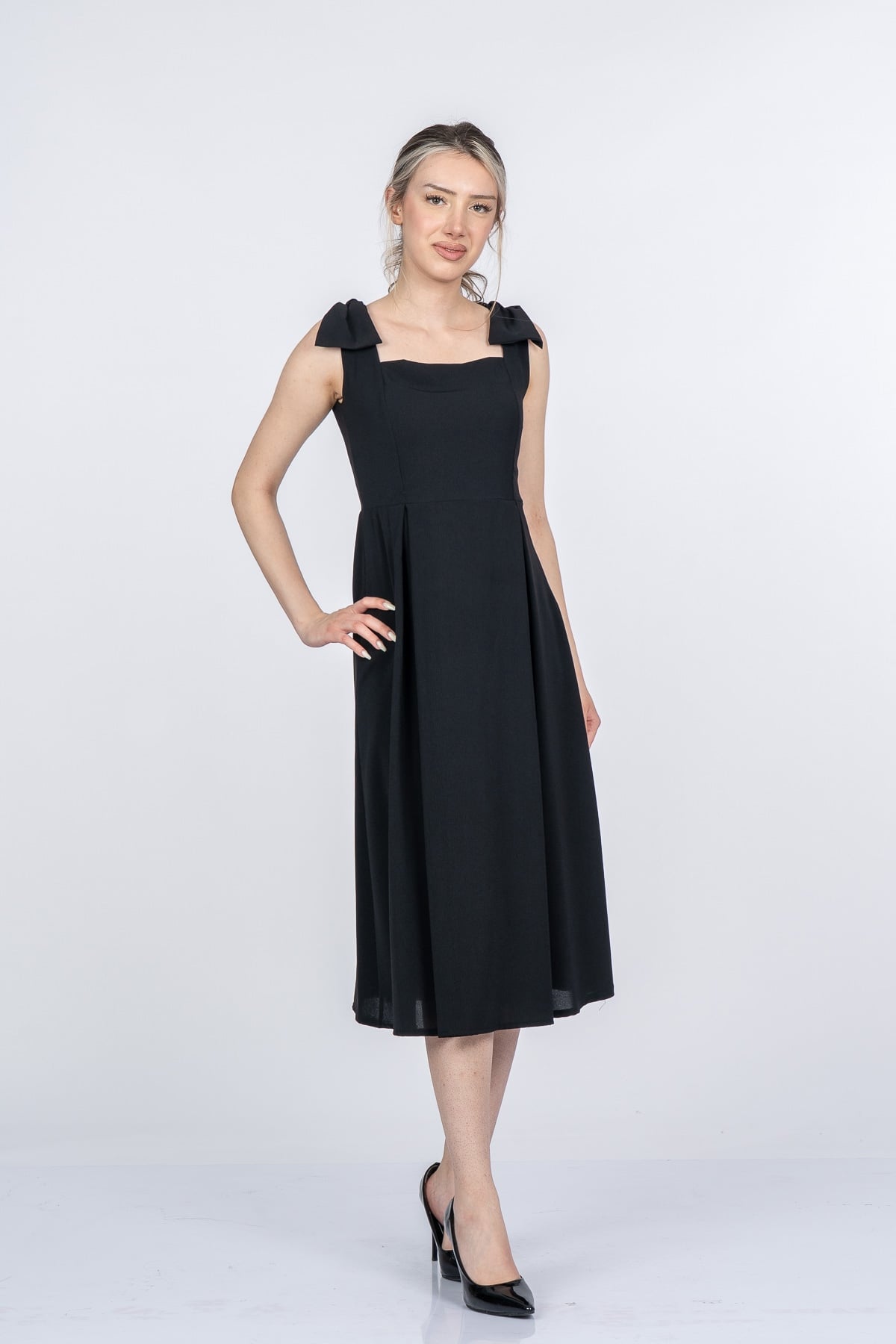 Noemi Soft Kumaş Omuz Fiyonklu Elbise 50407