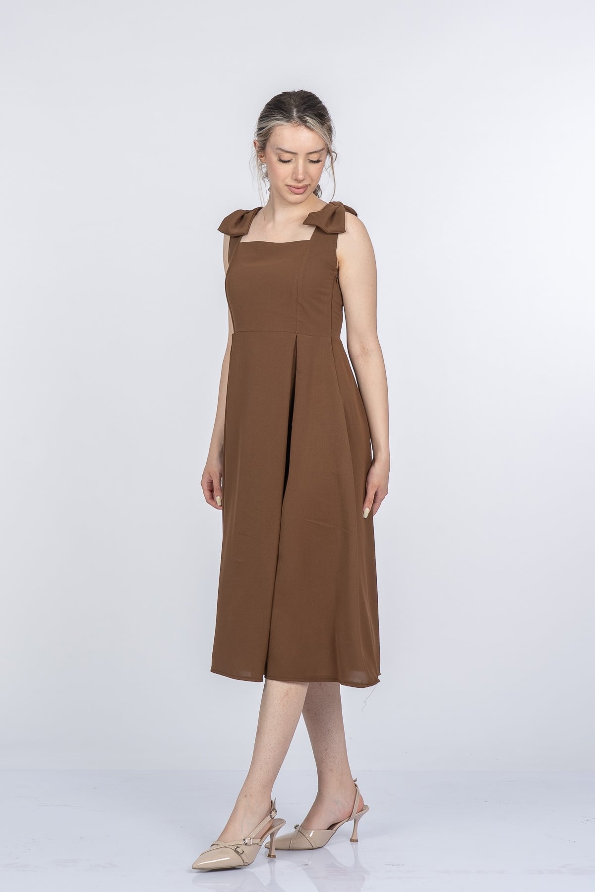 Noemi Soft Kumaş Omuz Fiyonklu Elbise 50407