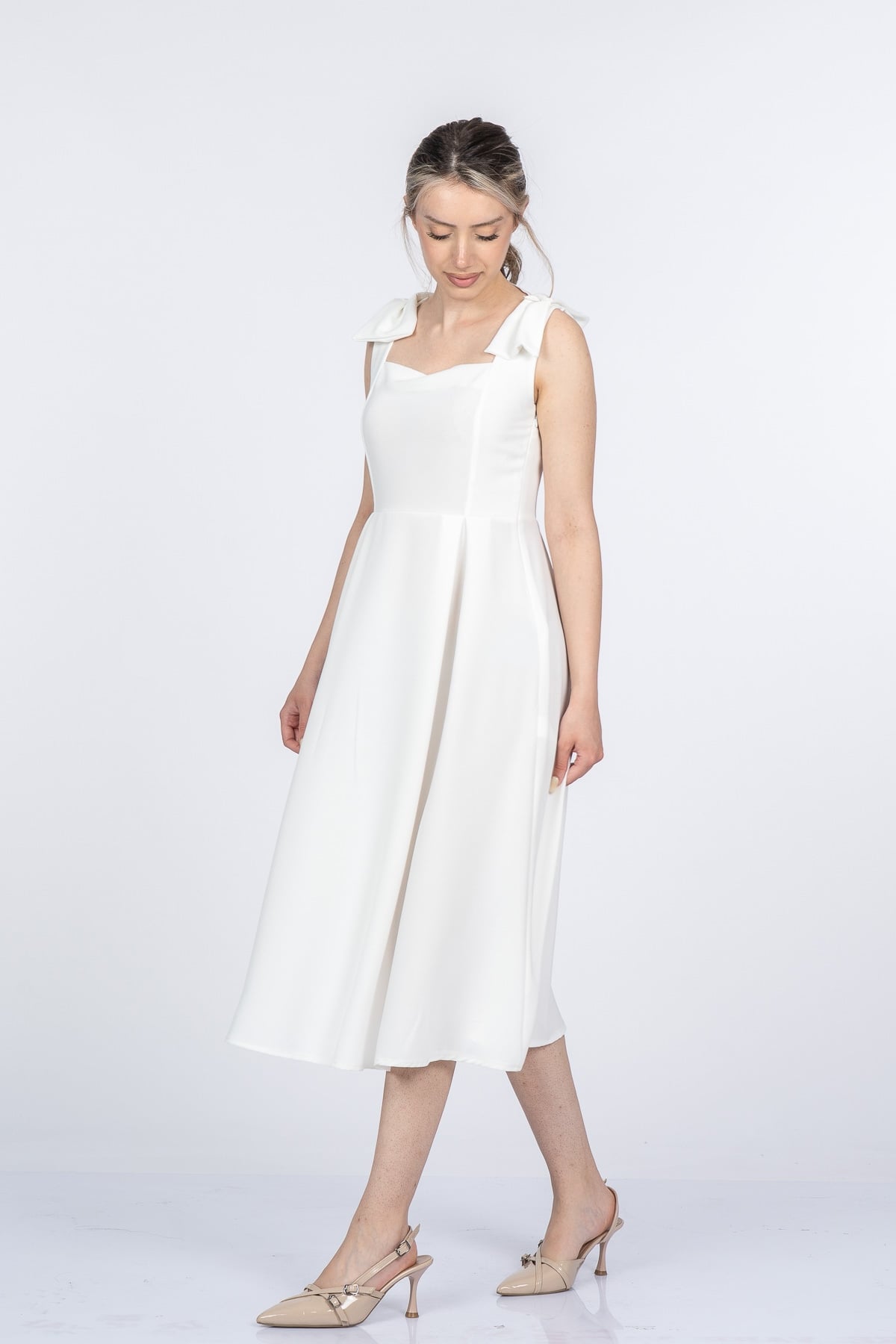 Noemi Soft Kumaş Omuz Fiyonklu Elbise 50407