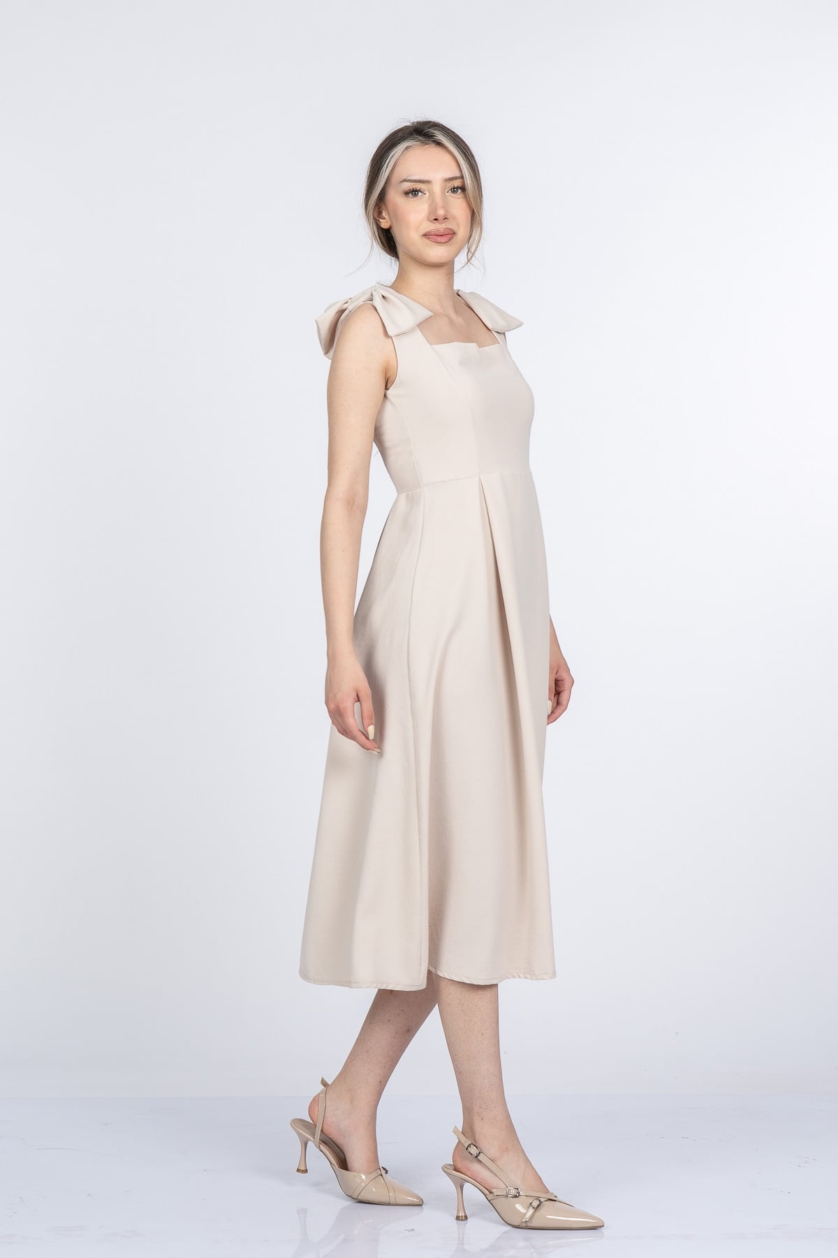 Noemi Soft Kumaş Omuz Fiyonklu Elbise 50407
