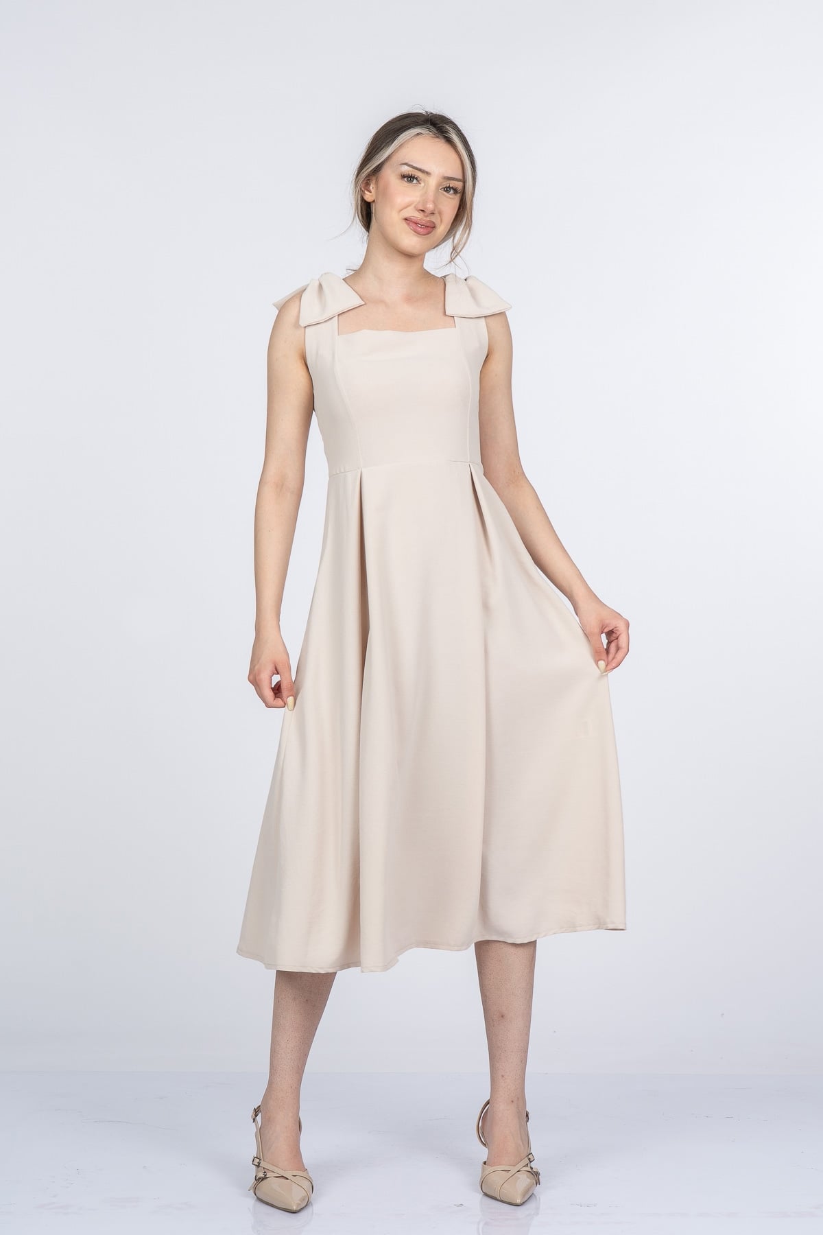 Noemi Soft Kumaş Omuz Fiyonklu Elbise 50407