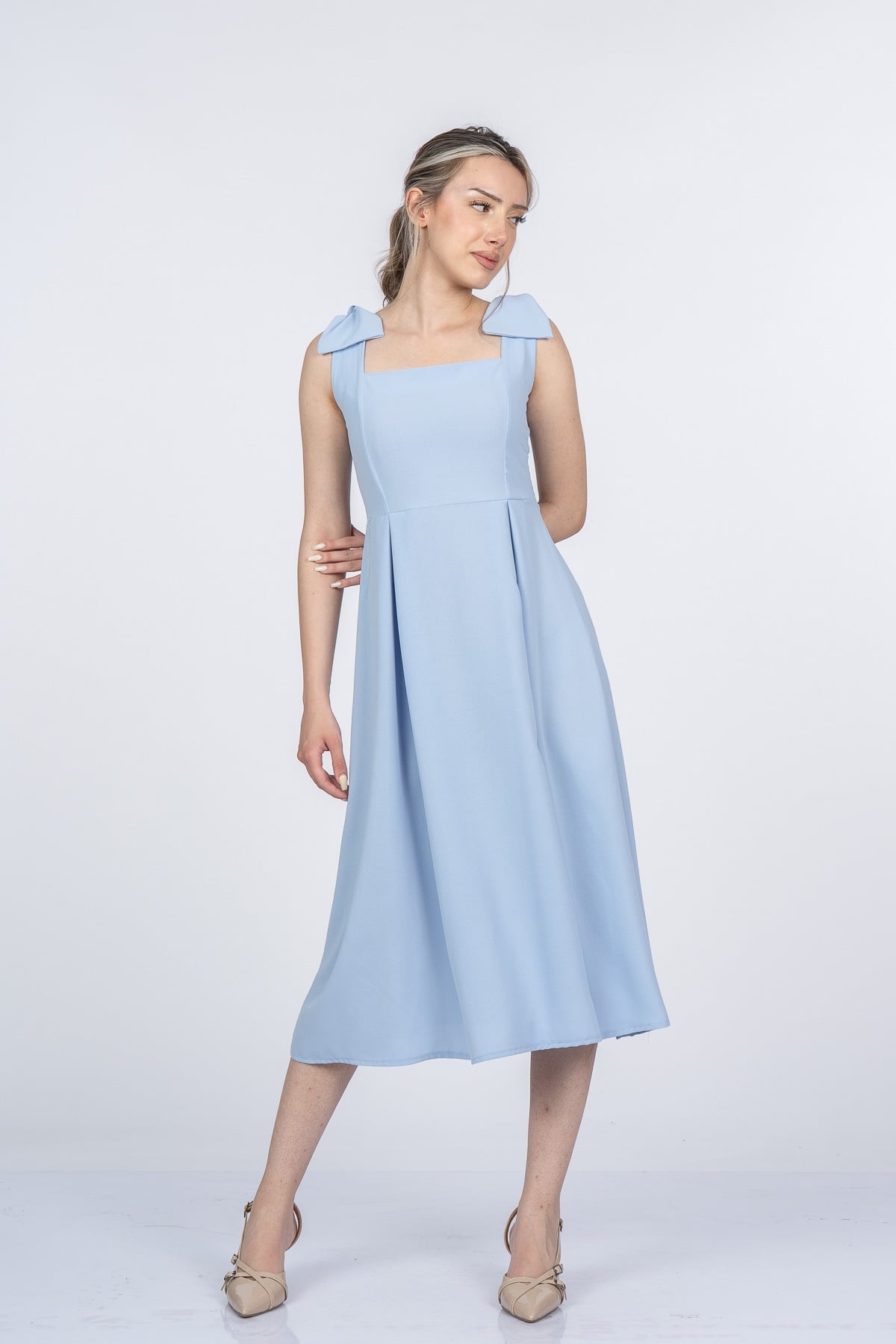 Noemi Soft Kumaş Omuz Fiyonklu Elbise 50407