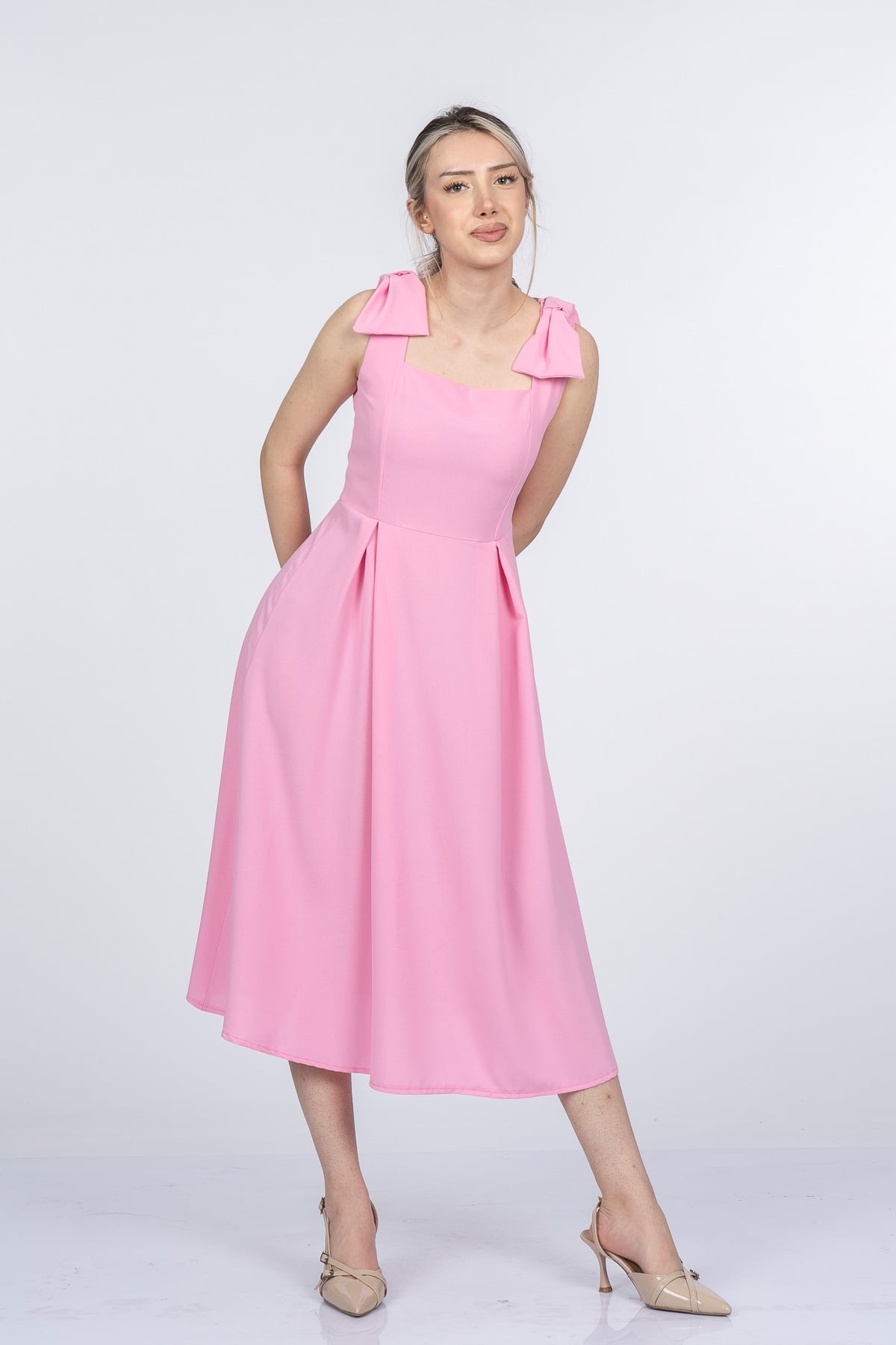Noemi Soft Kumaş Omuz Fiyonklu Elbise 50407