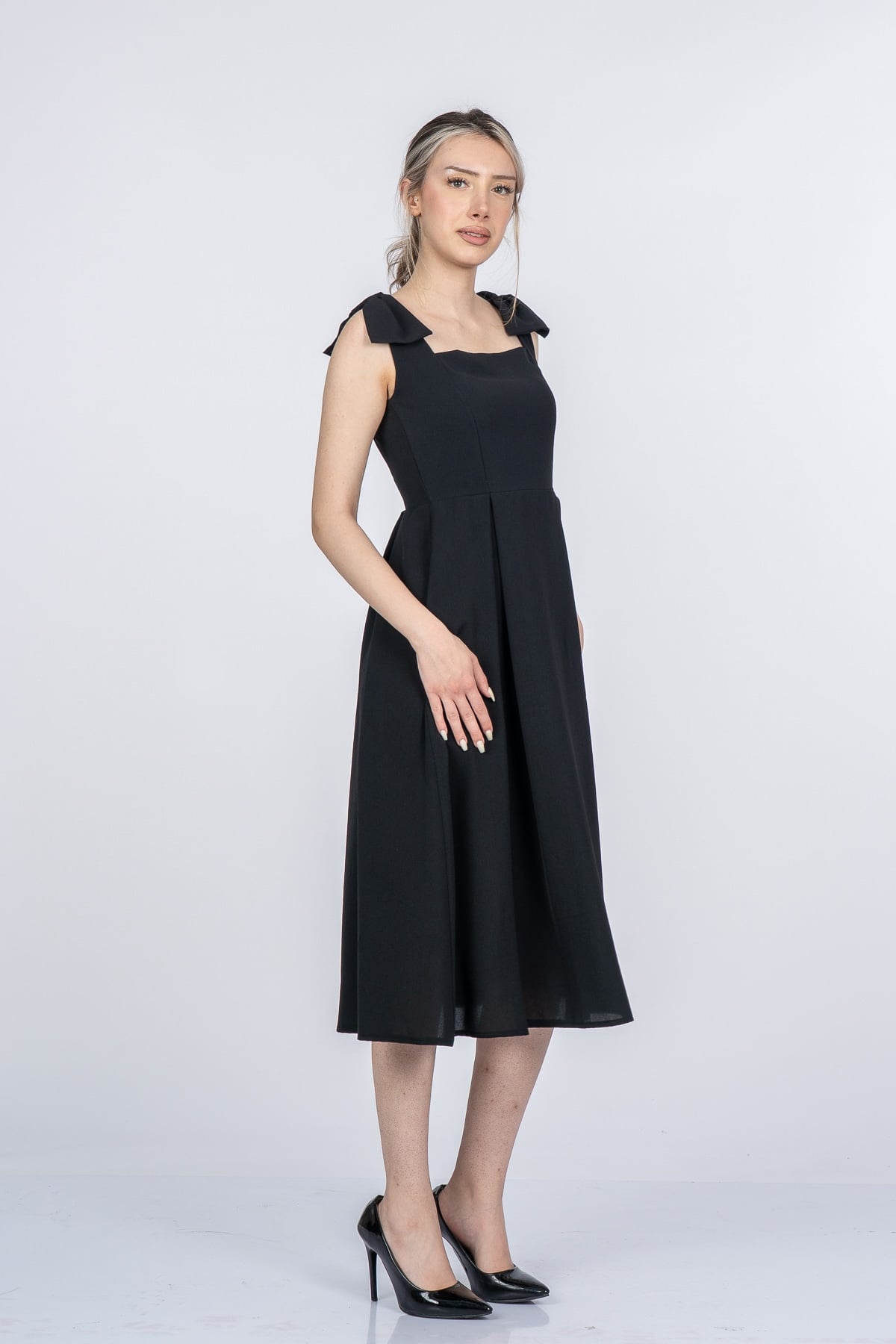 Noemi Soft Kumaş Omuz Fiyonklu Elbise 50407