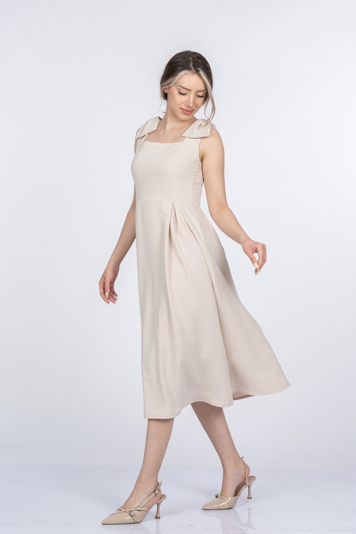 Noemi Soft Kumaş Omuz Fiyonklu Elbise 50407