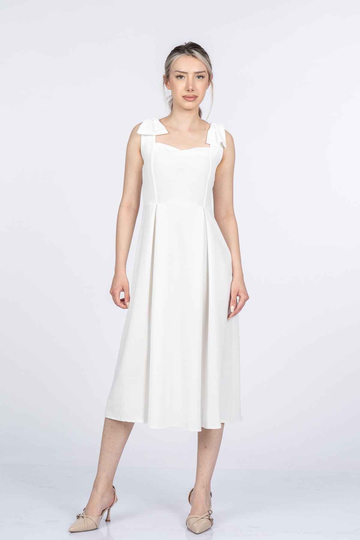 Noemi Soft Kumaş Omuz Fiyonklu Elbise 50407