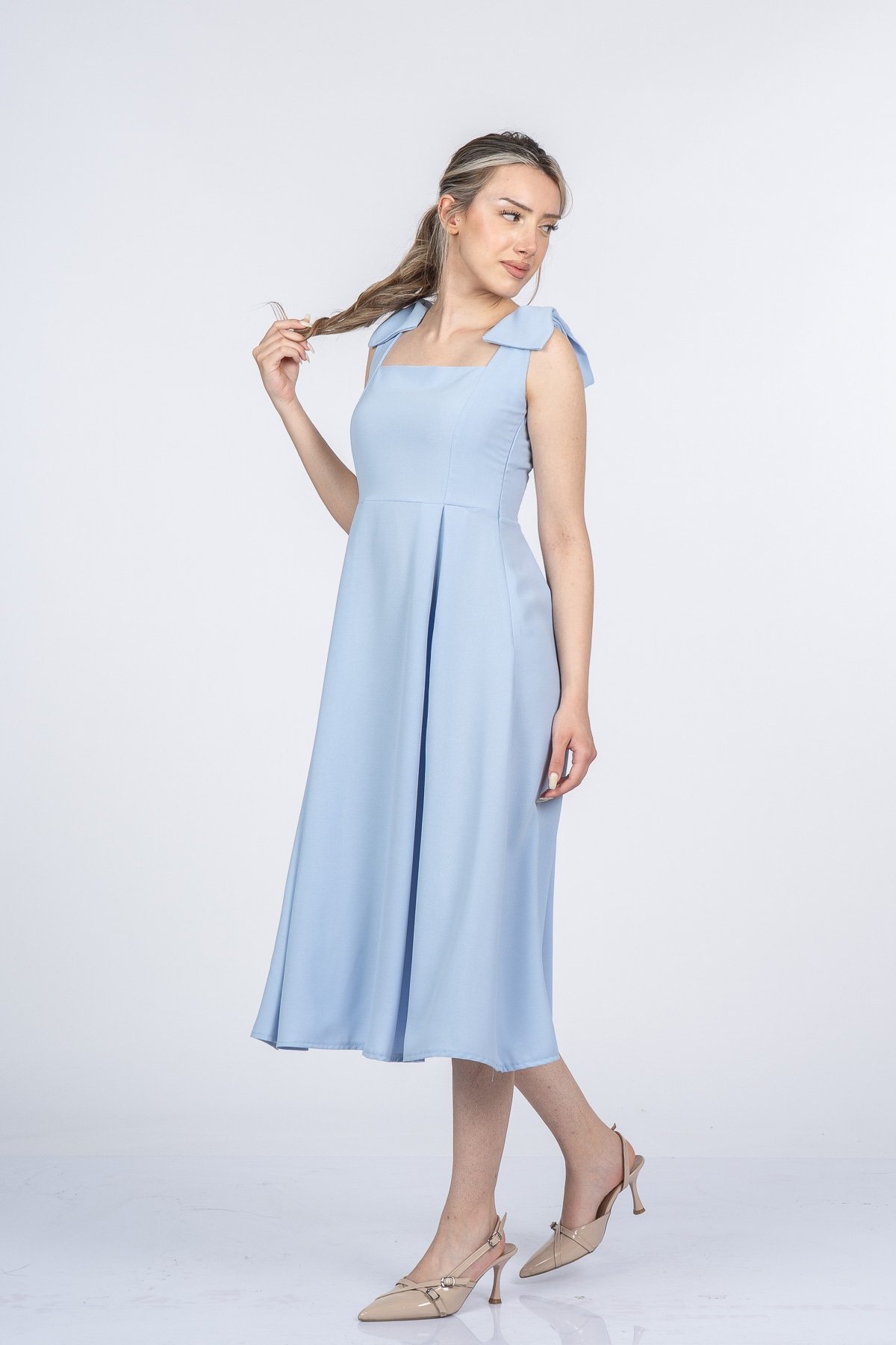 Noemi Soft Kumaş Omuz Fiyonklu Elbise 50407