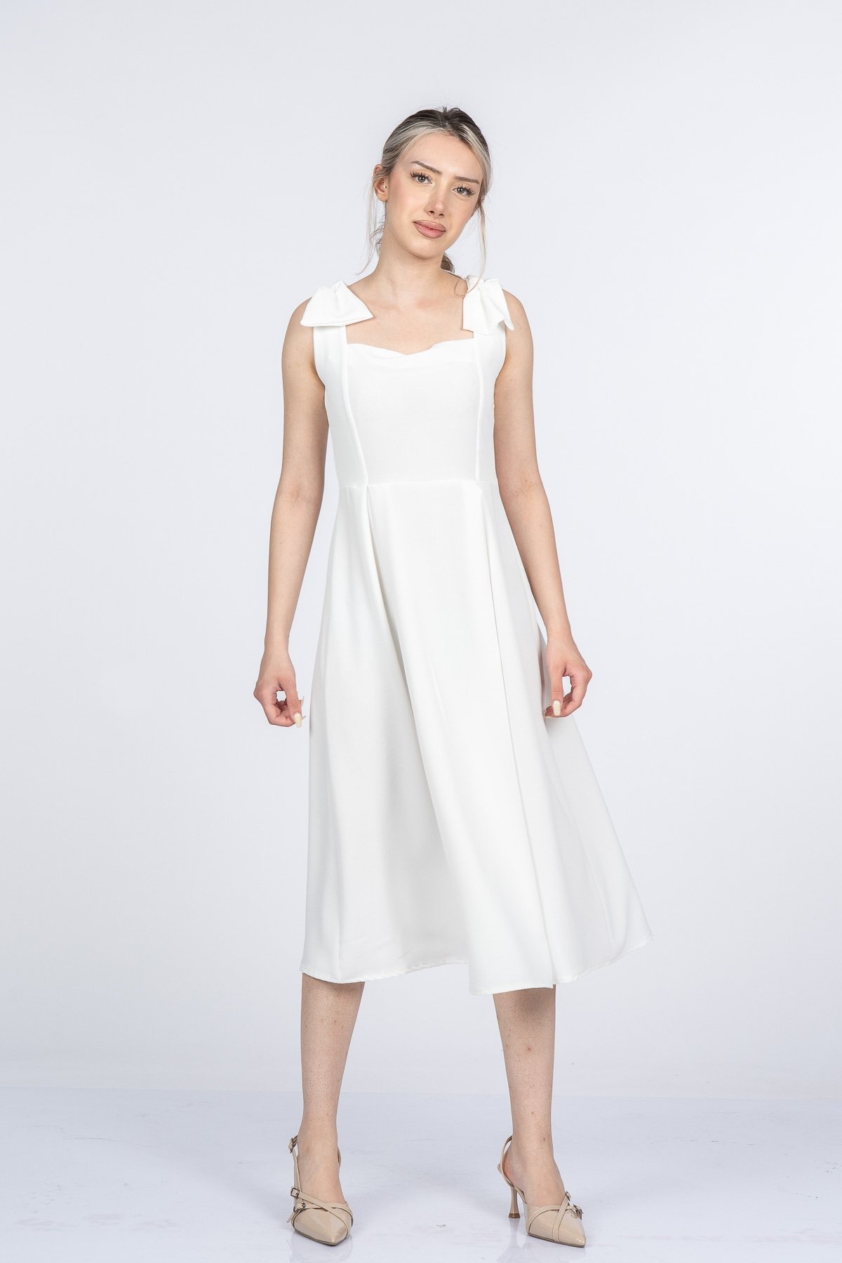 Noemi Soft Kumaş Omuz Fiyonklu Elbise 50407