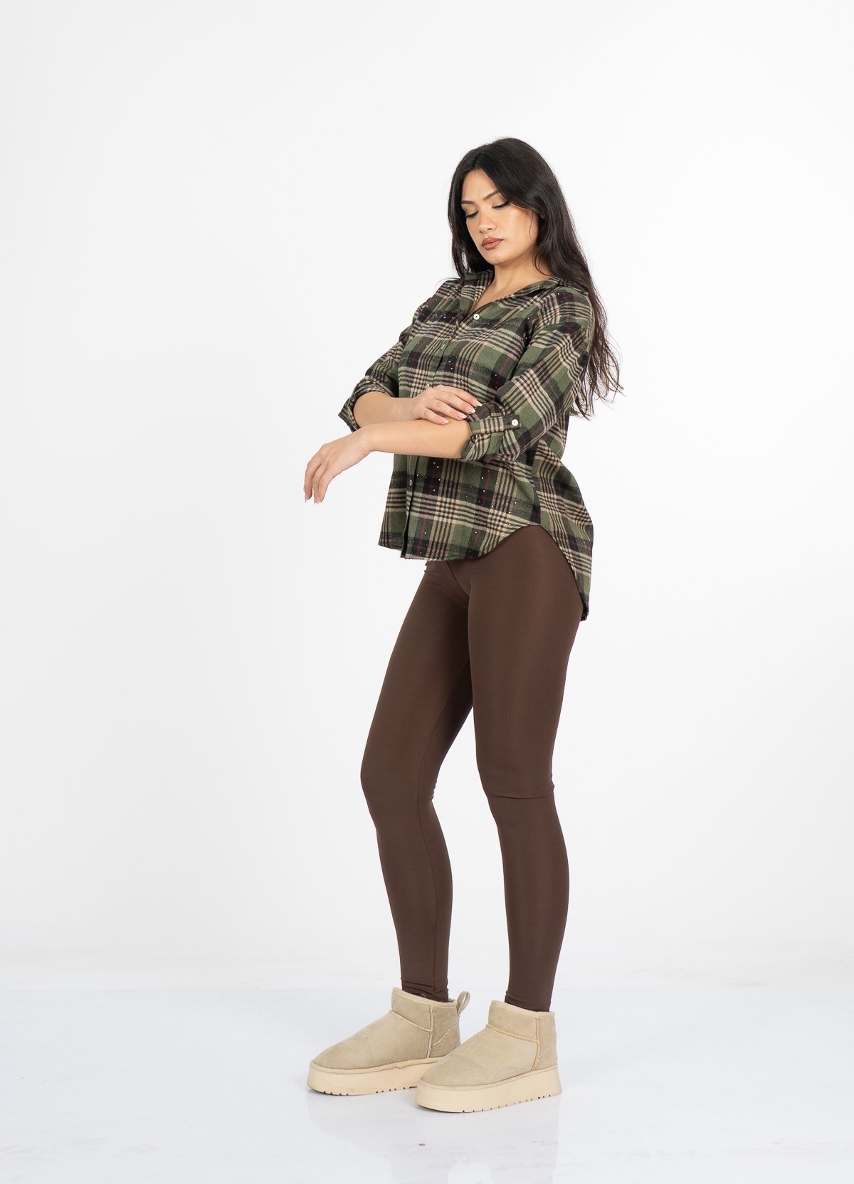 Olivia Pul Taş Baskılı Ekose Desen Oduncu Gömlek – 2932