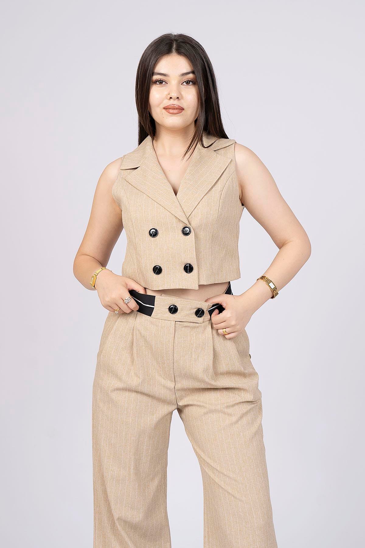 Poplin Garnili Yelek Panatolon Takım 1099