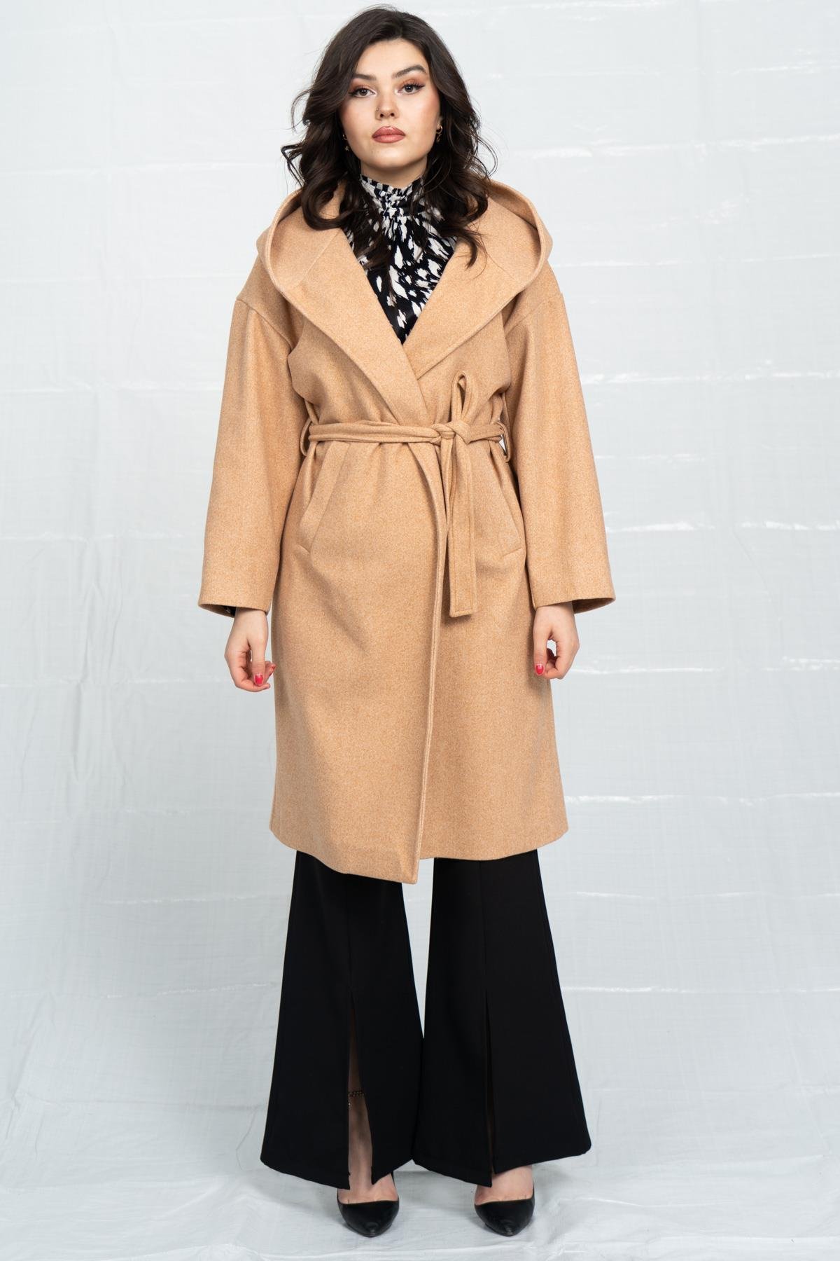 Premium Kaşe Kaban Astarsız Kuşaklı ve Düşük Kol