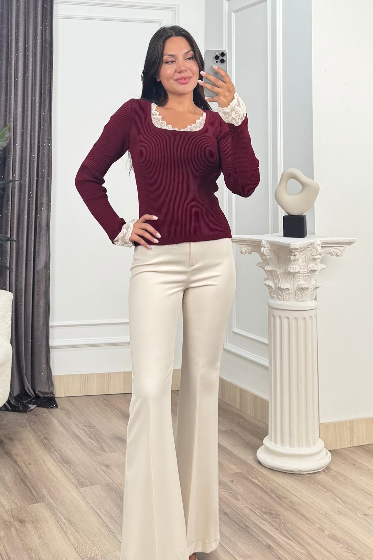 Rosella Dantel Detaylı Fitilli Triko Bluz 20309