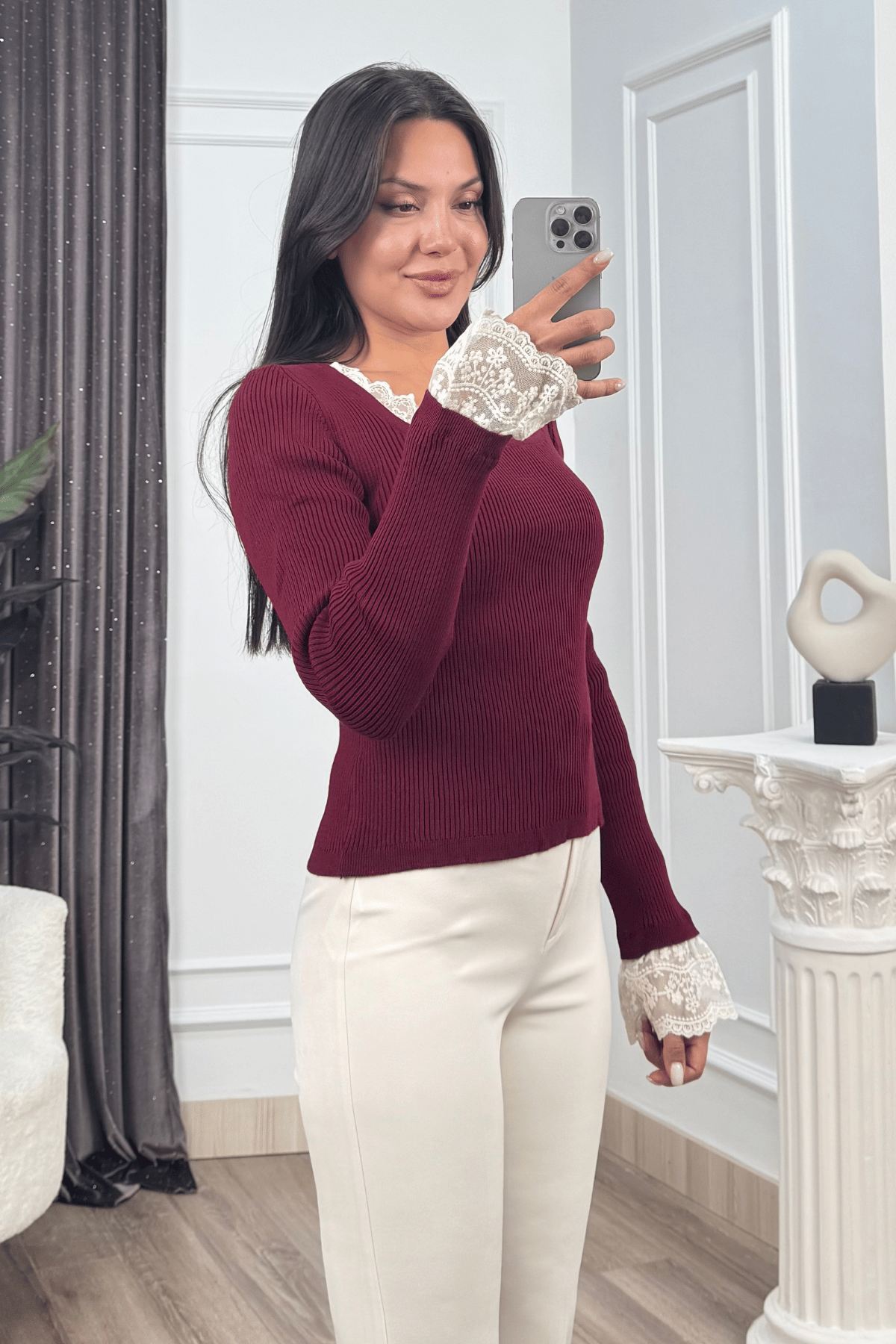 Rosella Dantel Detaylı Fitilli Triko Bluz 20309