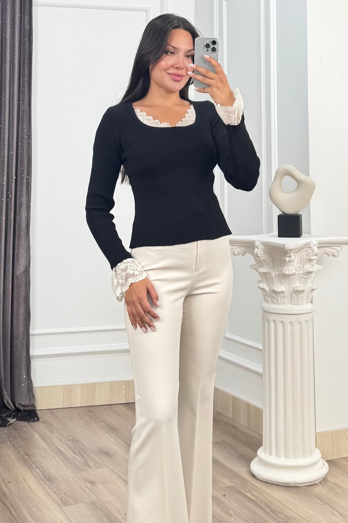 Rosella Dantel Detaylı Fitilli Triko Bluz 20309