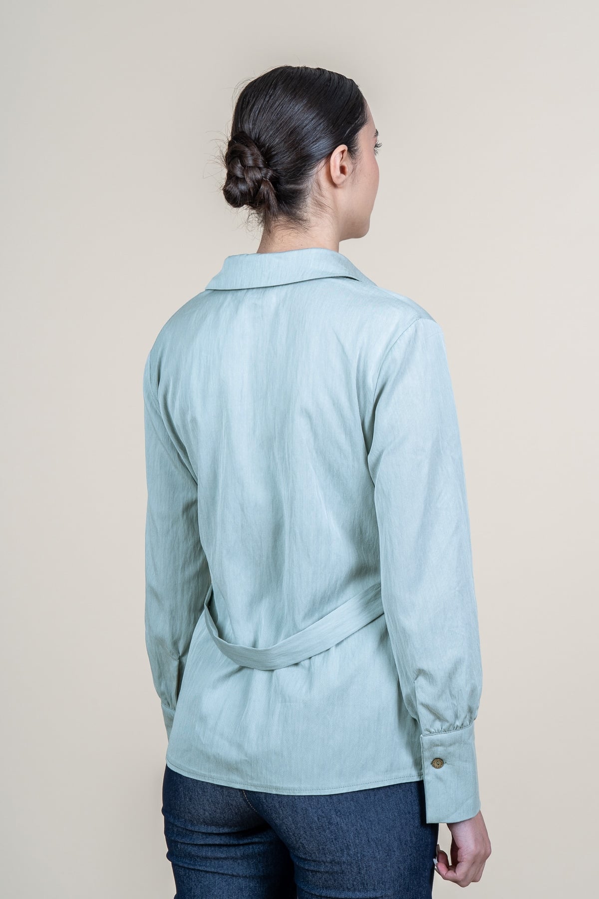 Tencel Beli Kuşaklı Uzun Kollu Trend Gömlek 70062