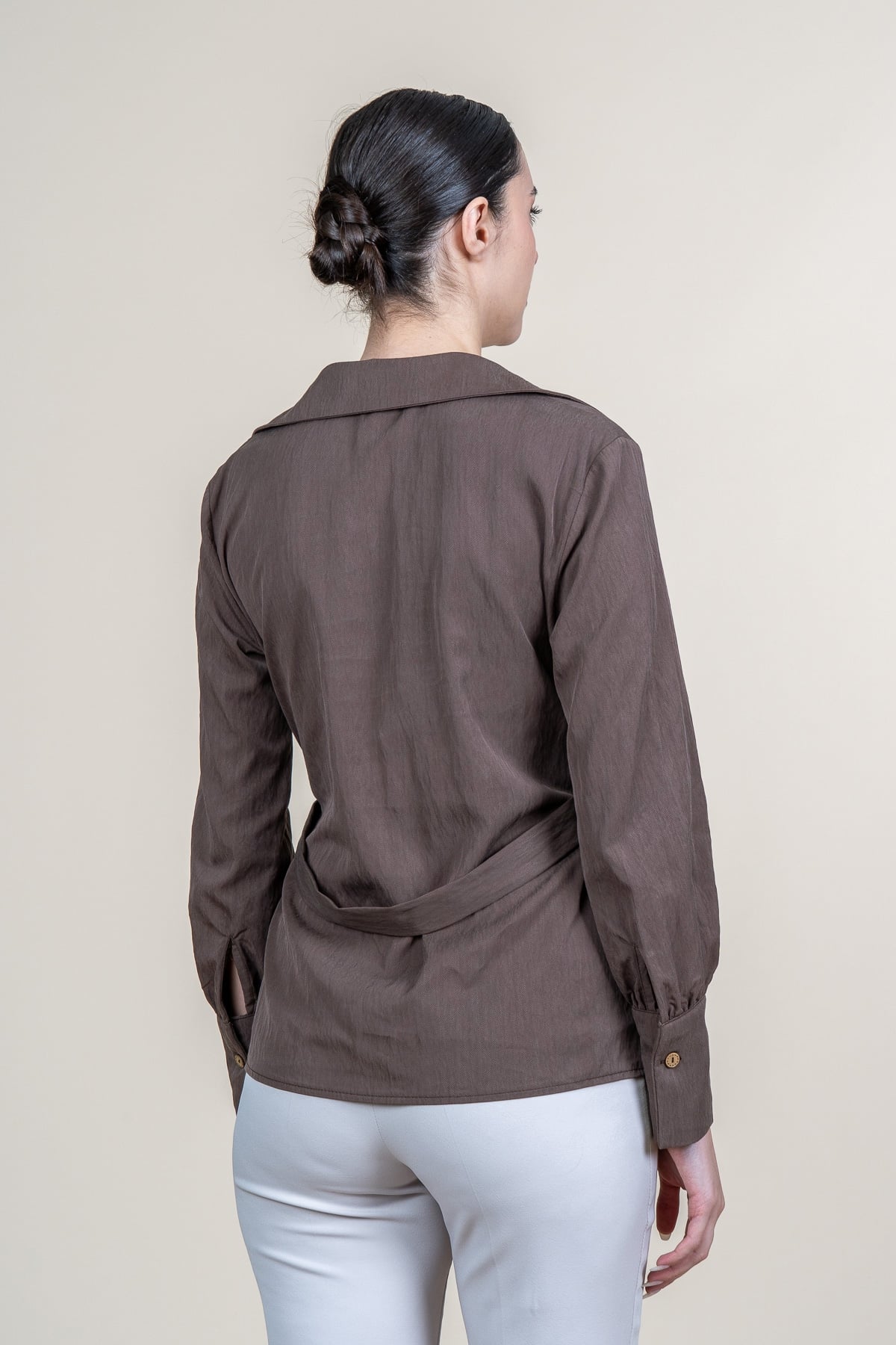 Tencel Beli Kuşaklı Uzun Kollu Trend Gömlek 70062