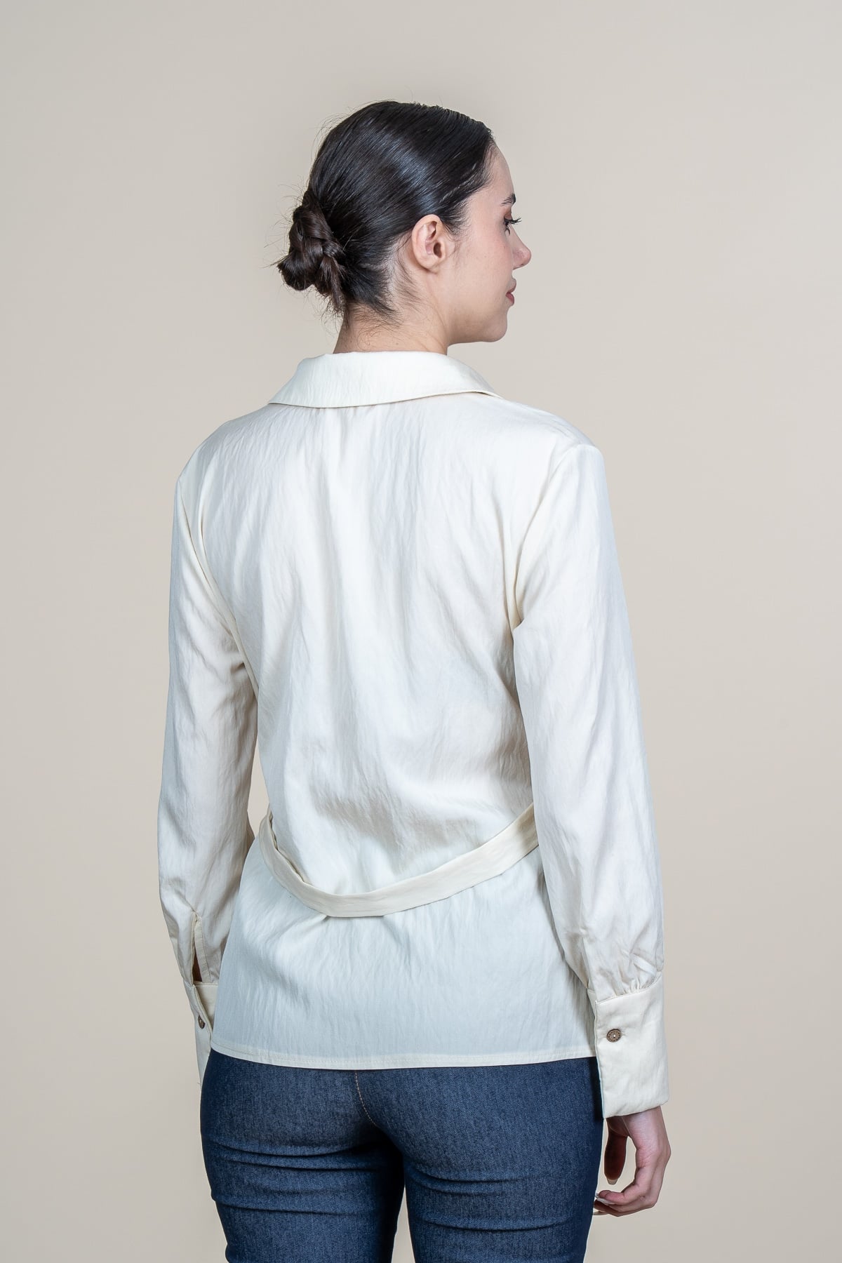 Tencel Beli Kuşaklı Uzun Kollu Trend Gömlek 70062