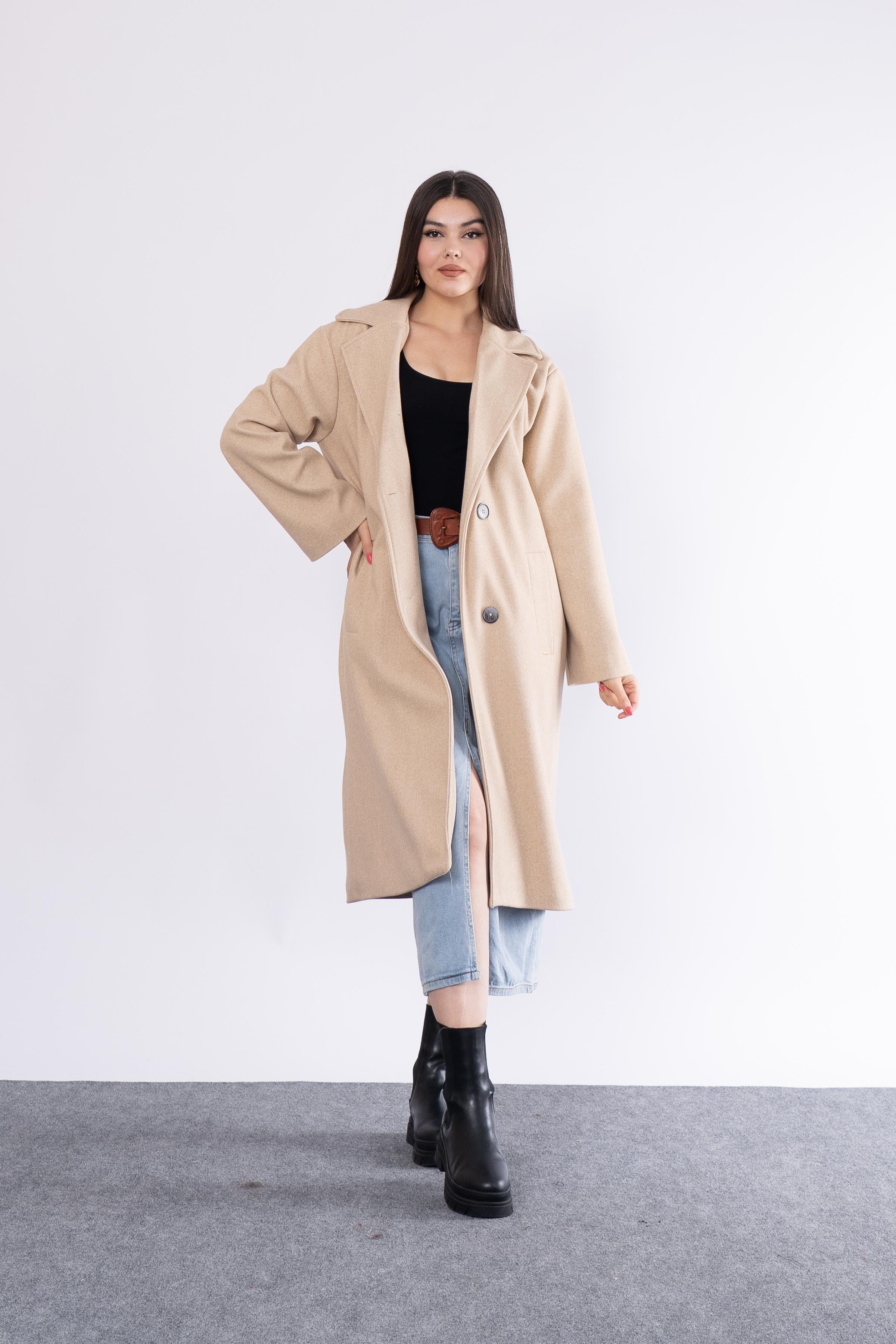 Trend Midi Boy Düğmeli Astarlı Uzun Kaban 2584