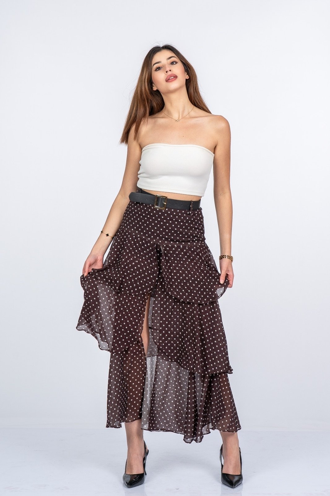 Trend Model Kemerli Çingene Etek 6879