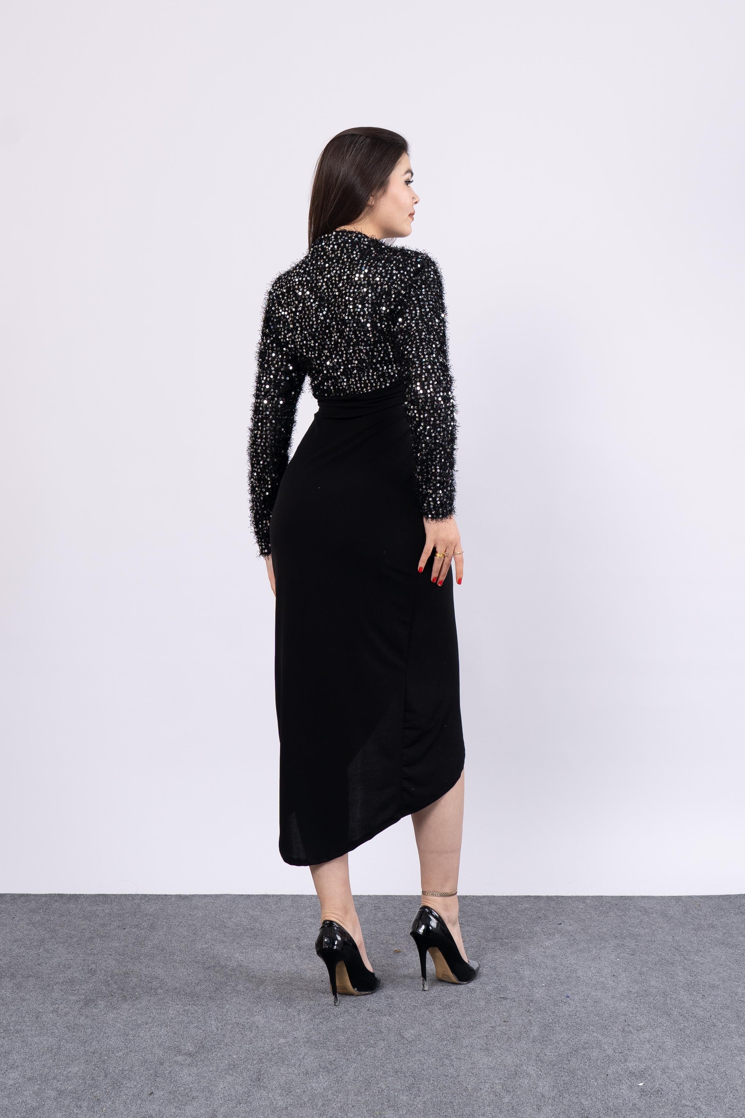 Üst Pullu Önden Yırtmaçlı Uzun Abiye Elbise 50302