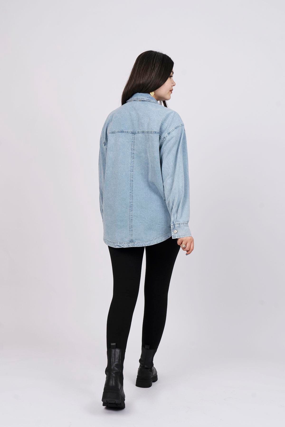 Uzun Kollu Denim Kot Gömlek