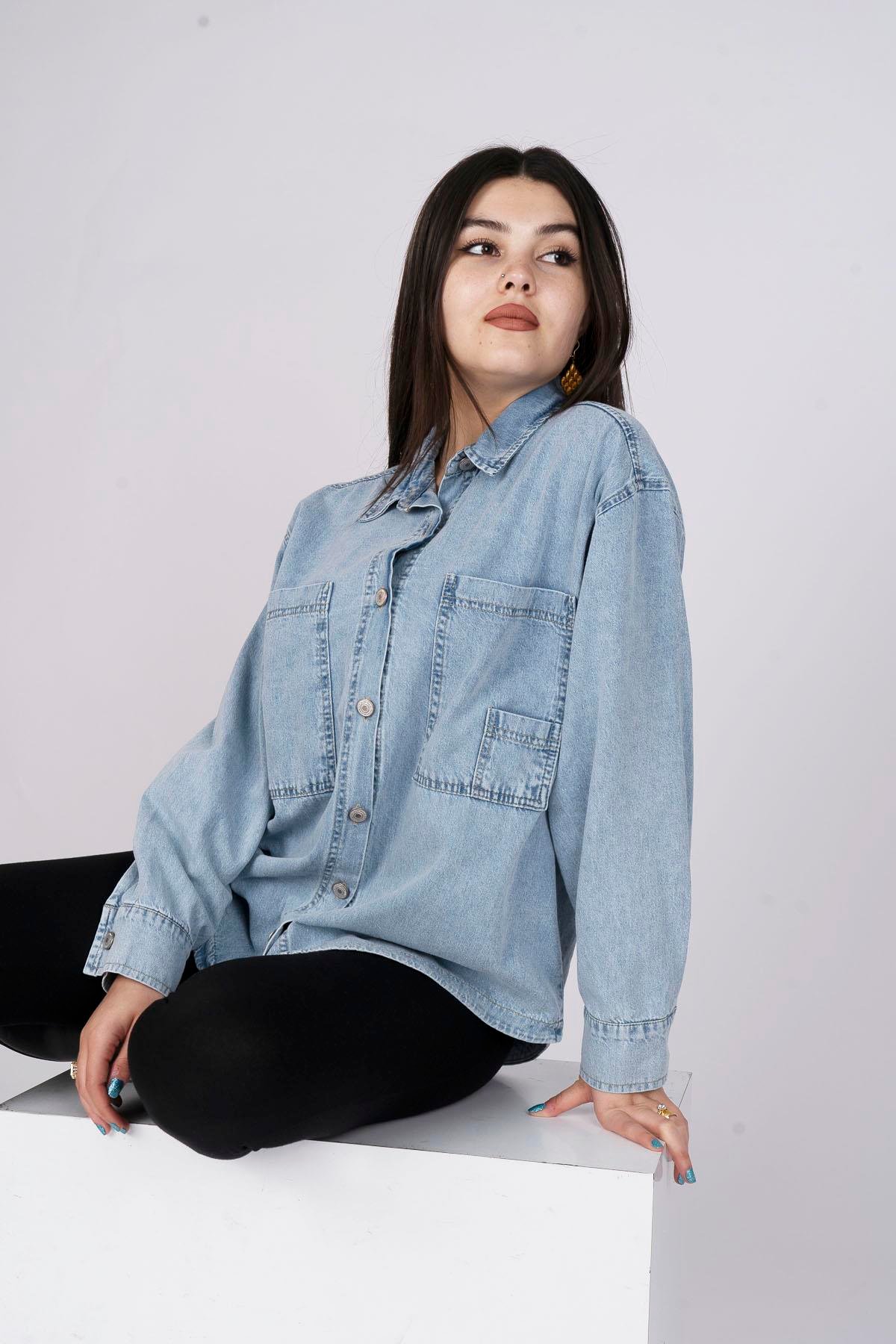 Uzun Kollu Denim Kot Gömlek