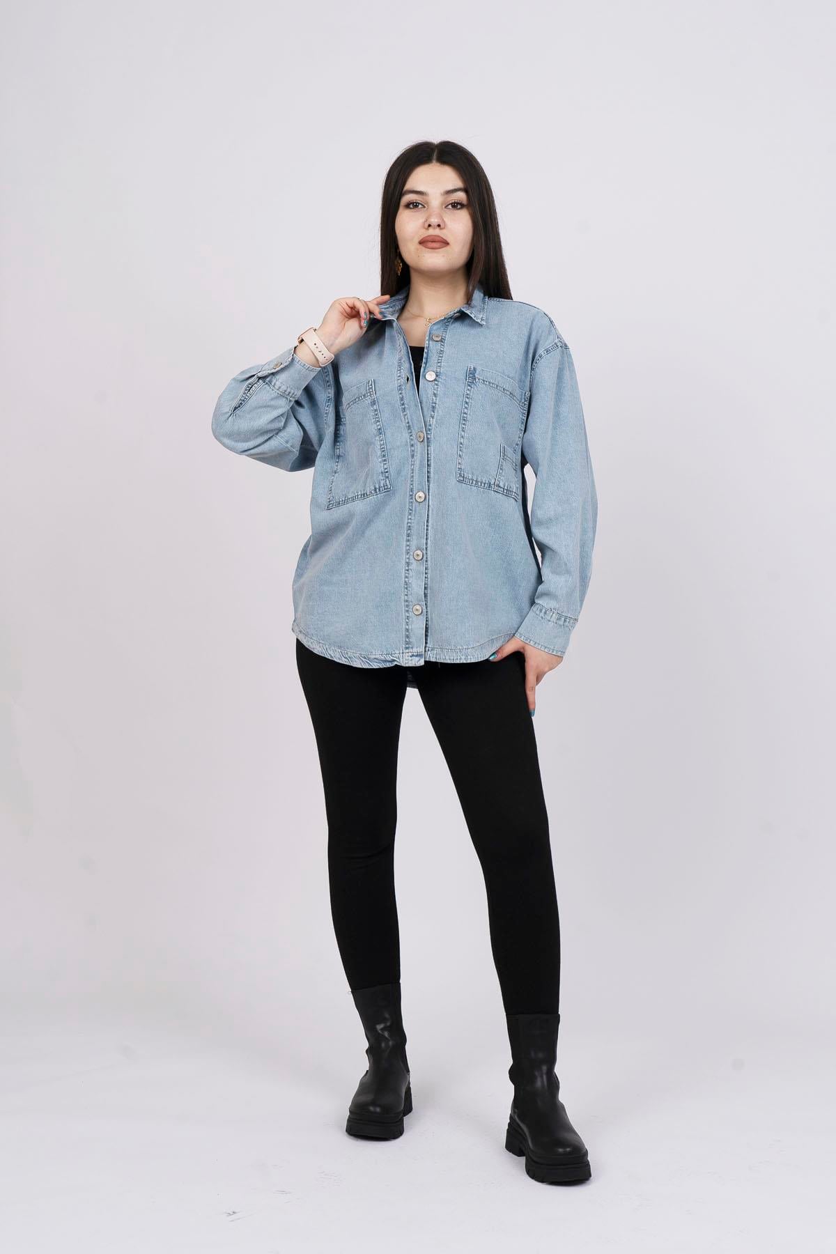 Uzun Kollu Denim Kot Gömlek