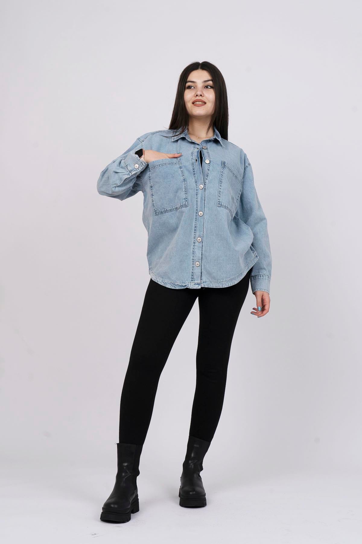 Uzun Kollu Denim Kot Gömlek