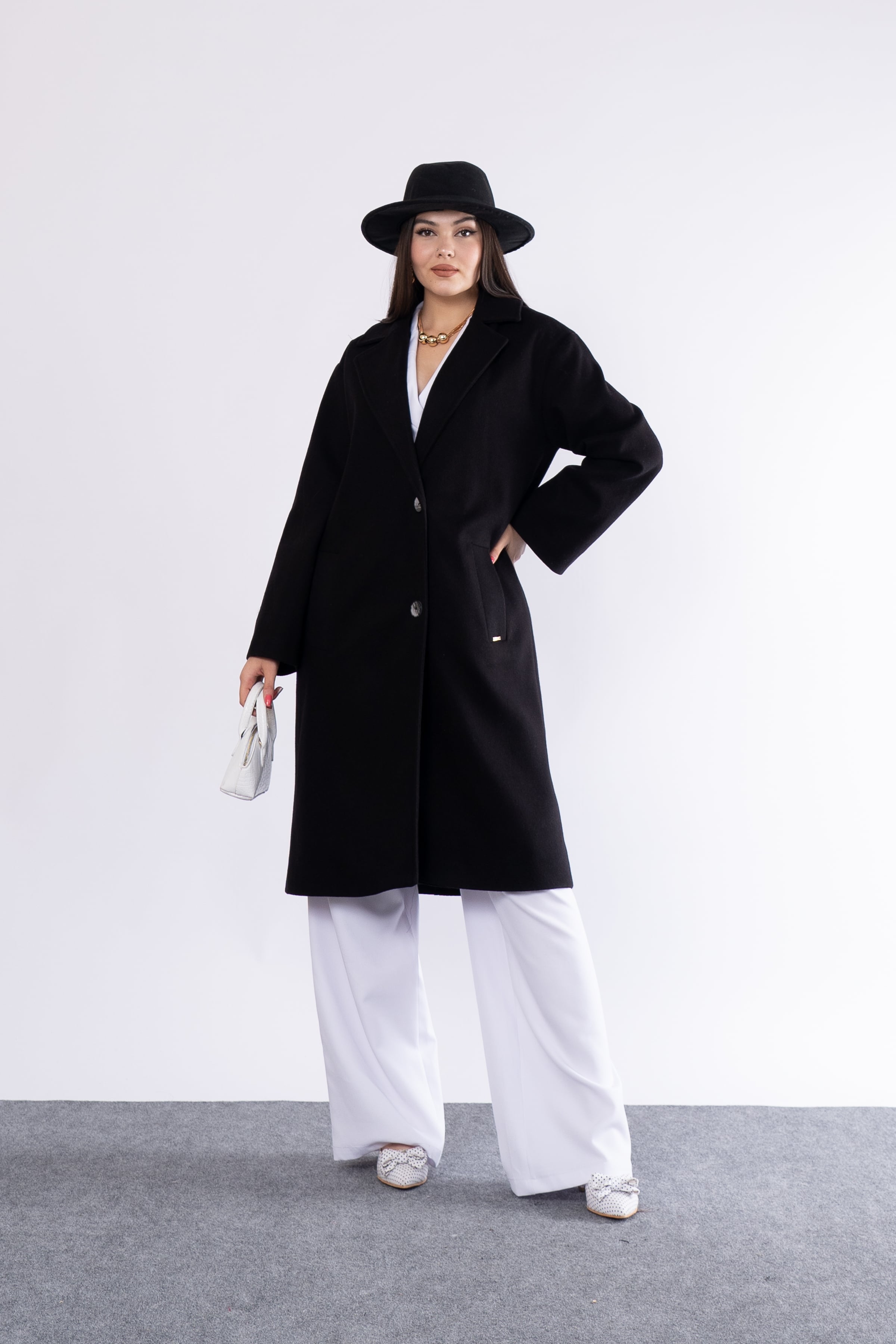 Trend Midi Boy Düğmeli Astarlı Uzun Kaban 2584