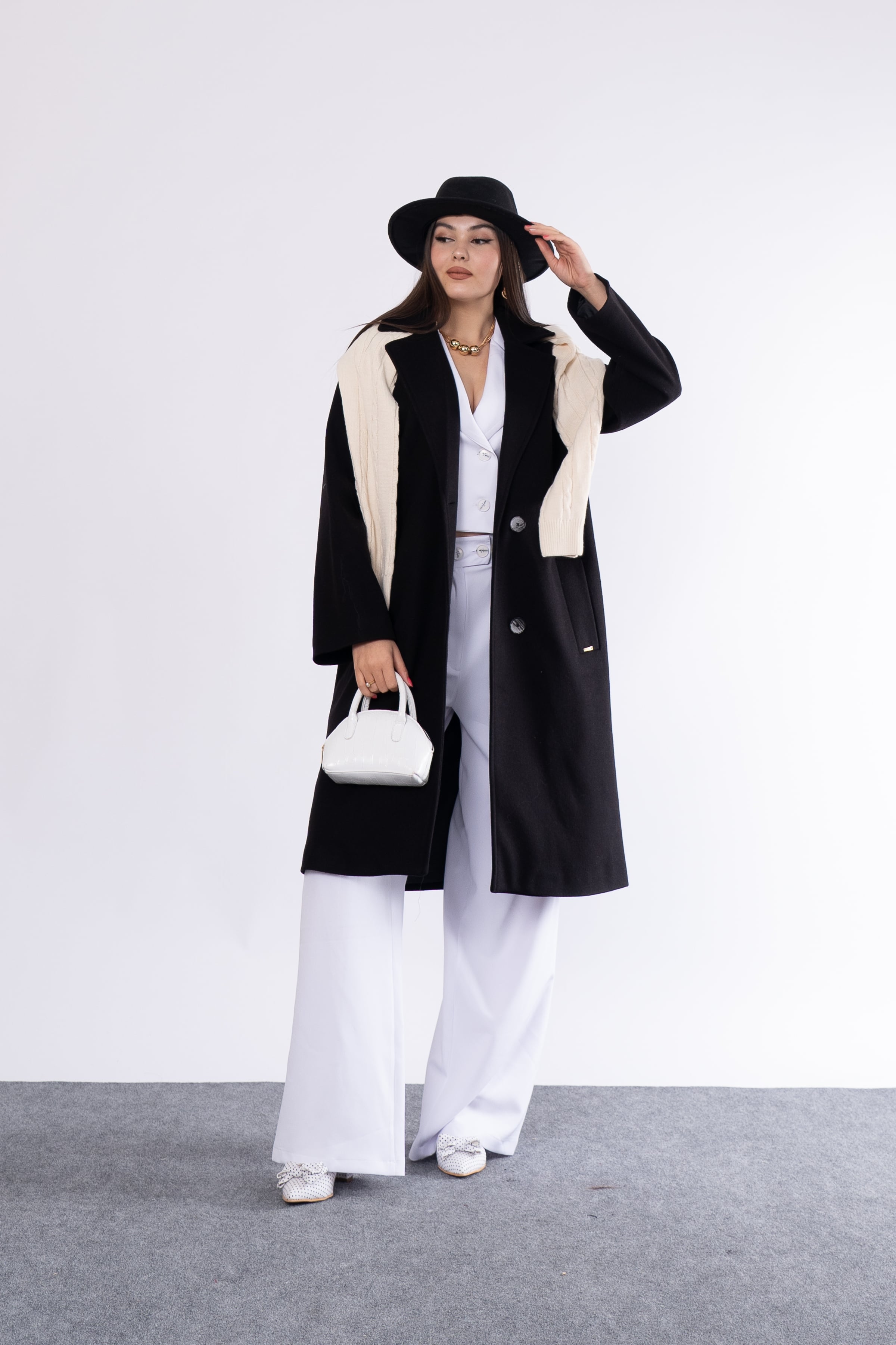 Trend Midi Boy Düğmeli Astarlı Uzun Kaban 2584