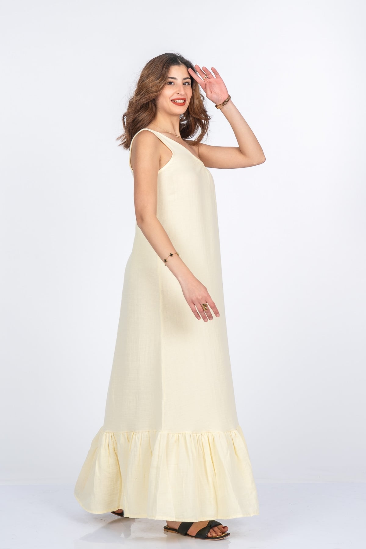 Valeska Premium Müslin Kumaş Tek Omuz Elbise 50417